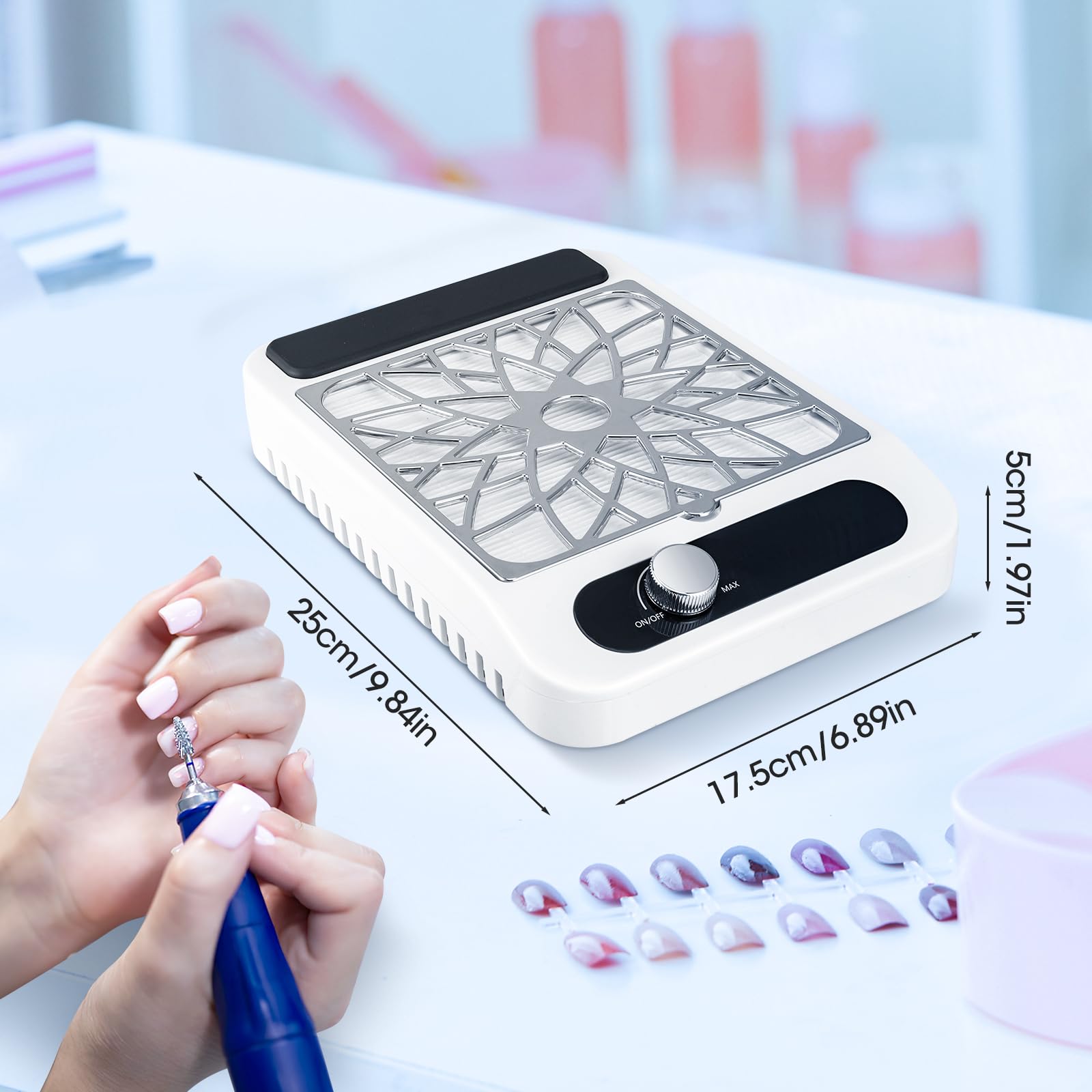 Aspiratore Unghie Professionale 80W, Aspiratore per Unghie con Filtro e Cuscinetto, Collezionista di Polvere per Unghie per Manicure in Soggiorno o Casa Bianco