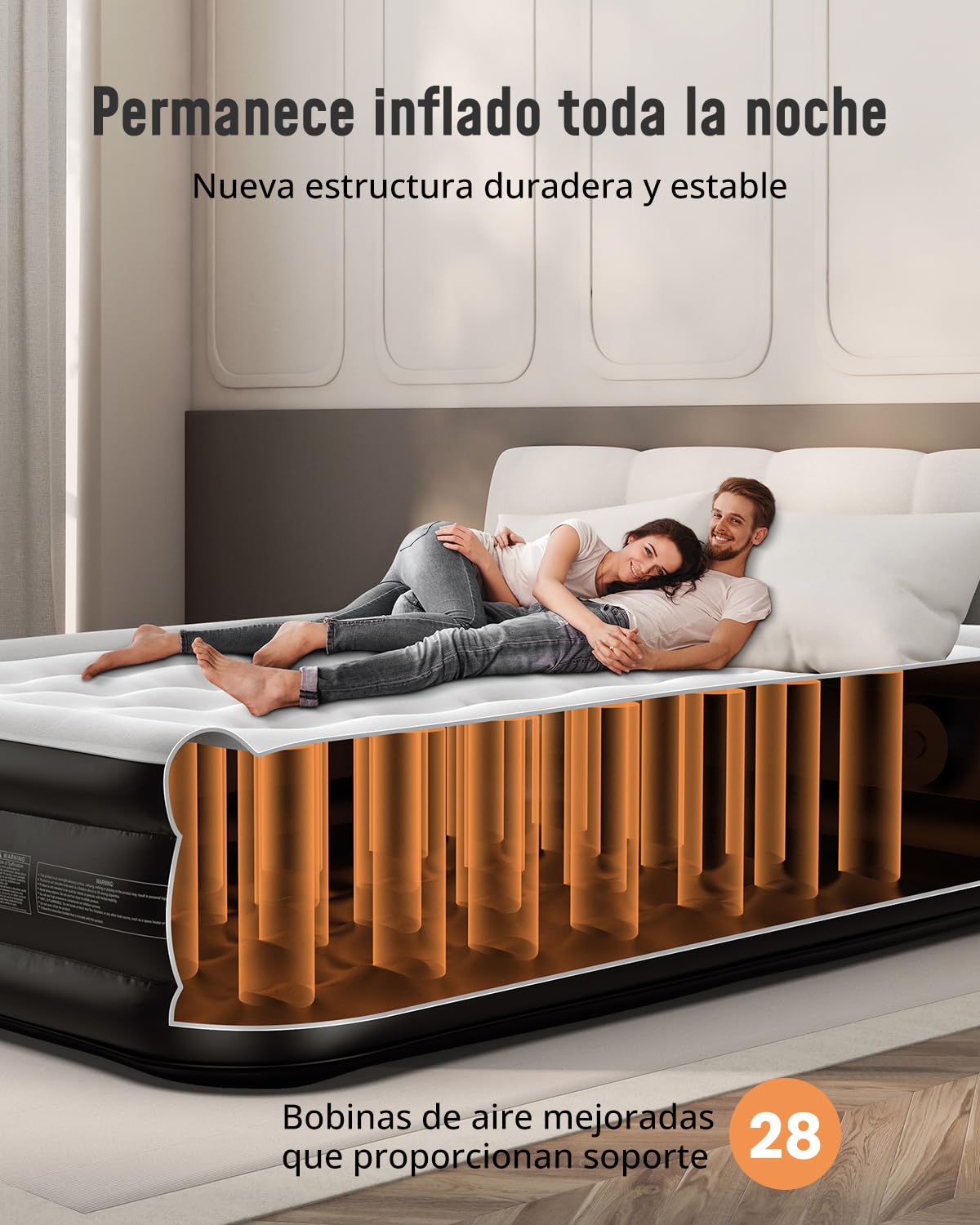 Airefina Colchon Hinchable con Bomba Eléctrica Incorporada, Colchón Hinchable Matrimonio en 3 Minutos, Superficie Acolchada Cama Hinchable, Cama de Aire Portátil para Casa Camping 137 x 190 x 46cm