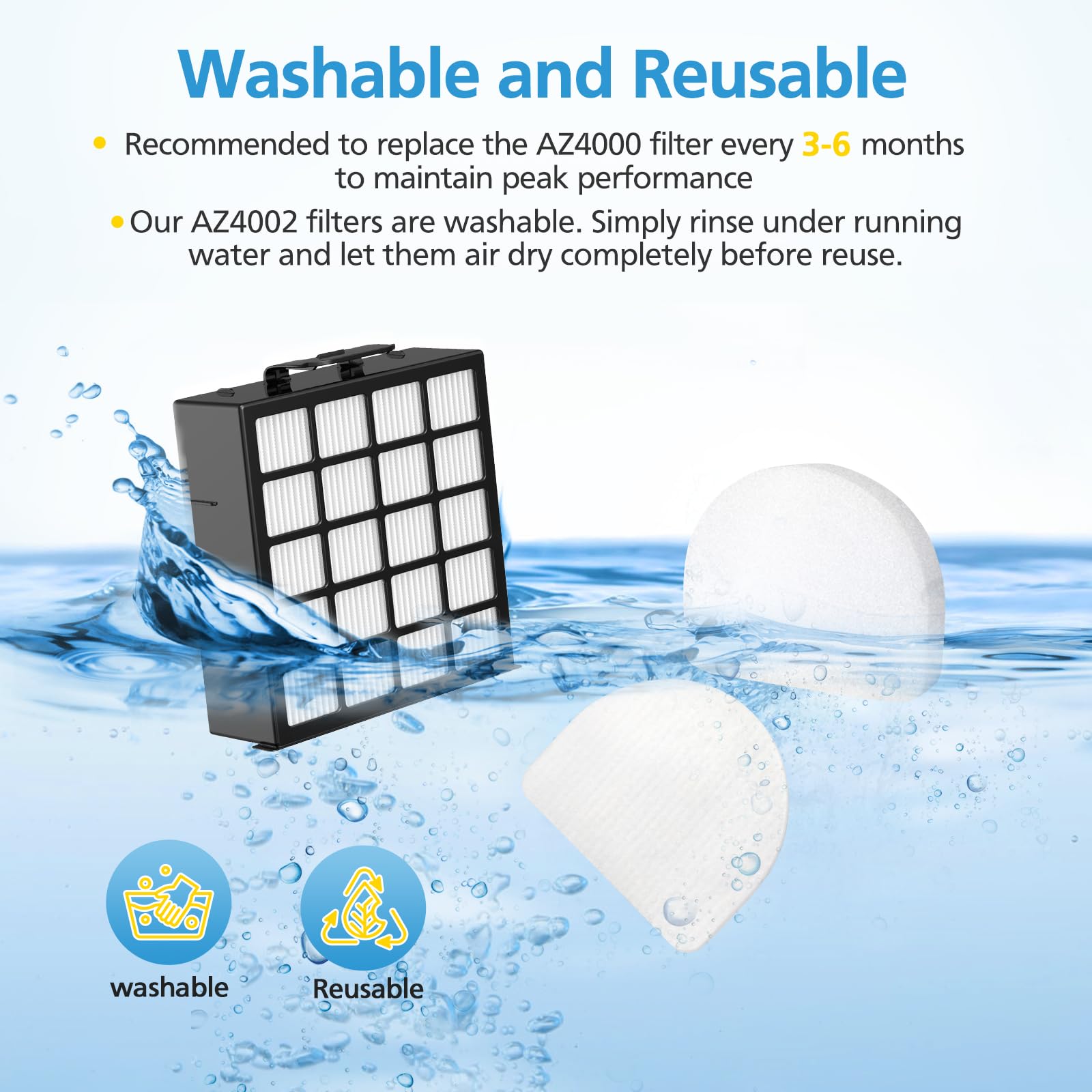 AZ4002 Filtros de repuesto compatibles con Shark POWERDETECT aspiradora vertical AZ4002 AZ4000 AZ4000C AZ4002W, 2 filtros HEPA y 4 filtros de espuma y fieltro