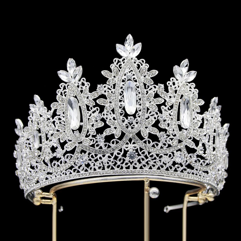 Tiara Crown for Women, Crystal Wedding Tiara for Bride, Princess Crown Diadem, Pageant Birthday Prom Party Costume Hair Accessories,Silver