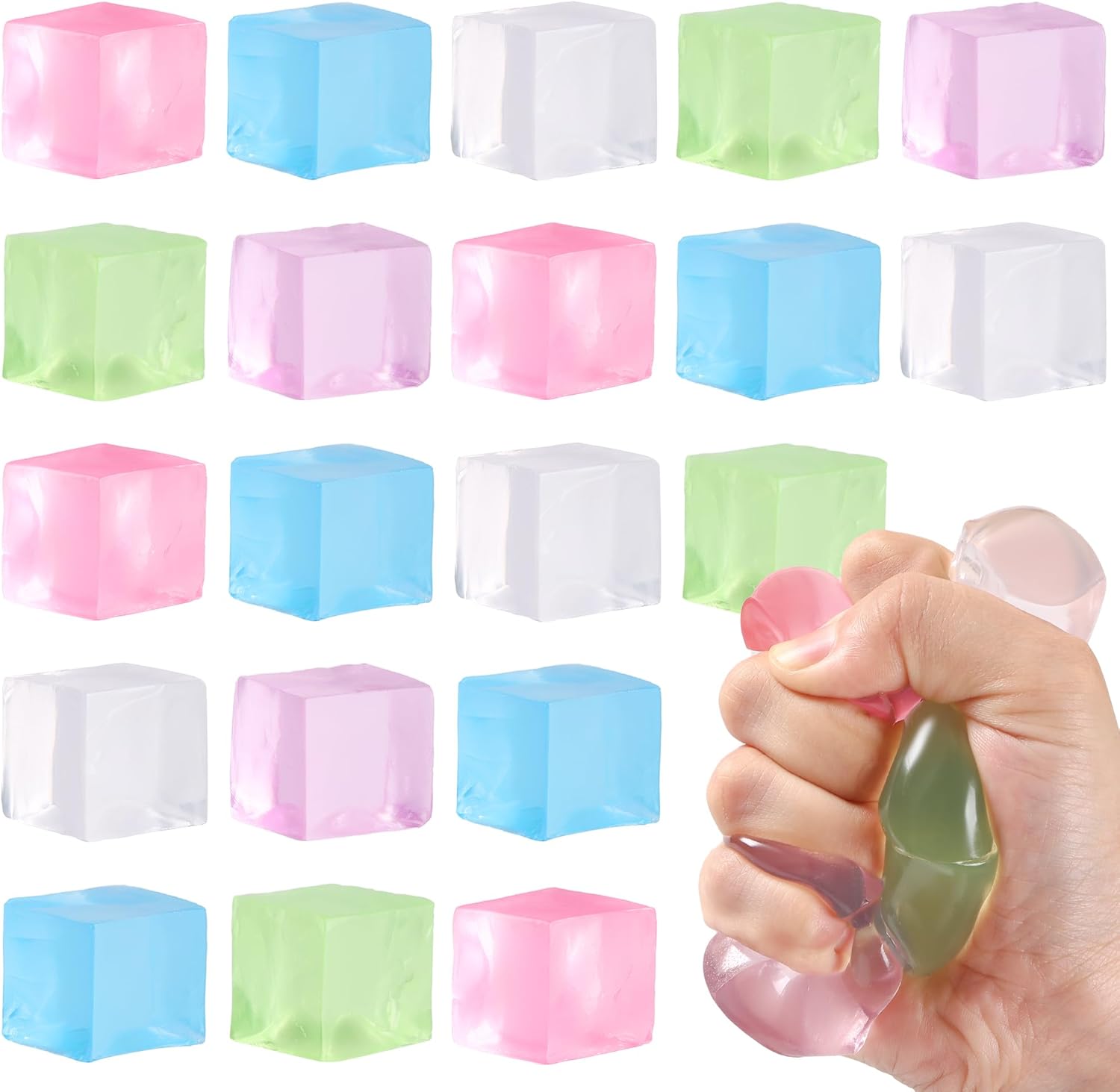 Jongdari Small Ice Cube Squishy Stress Cubes Balls Fidget Toys, Slow Rise Anxiety Relief Sensory Squeeze Toy Birthday Gifts Party Favors for Boys & Adults - 20pcs, Random Colors