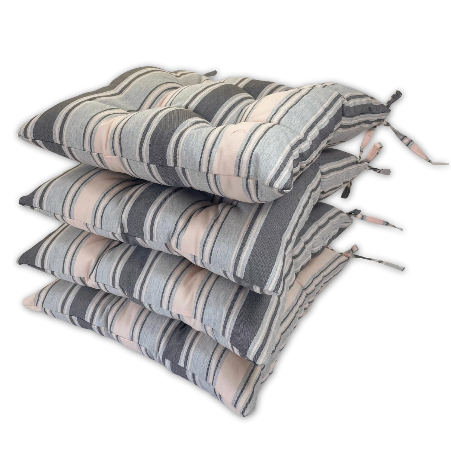Viste tu hogar Pack 4 Cojines para Silla Tela de 100% ALgodón 40x40x7 CM, Efecto Tridimensional, Relleno de 100% Poliéster, Diseño a Rayas, Ideal para la Decoración de Cocina y Sala - Raya Azul Cielo