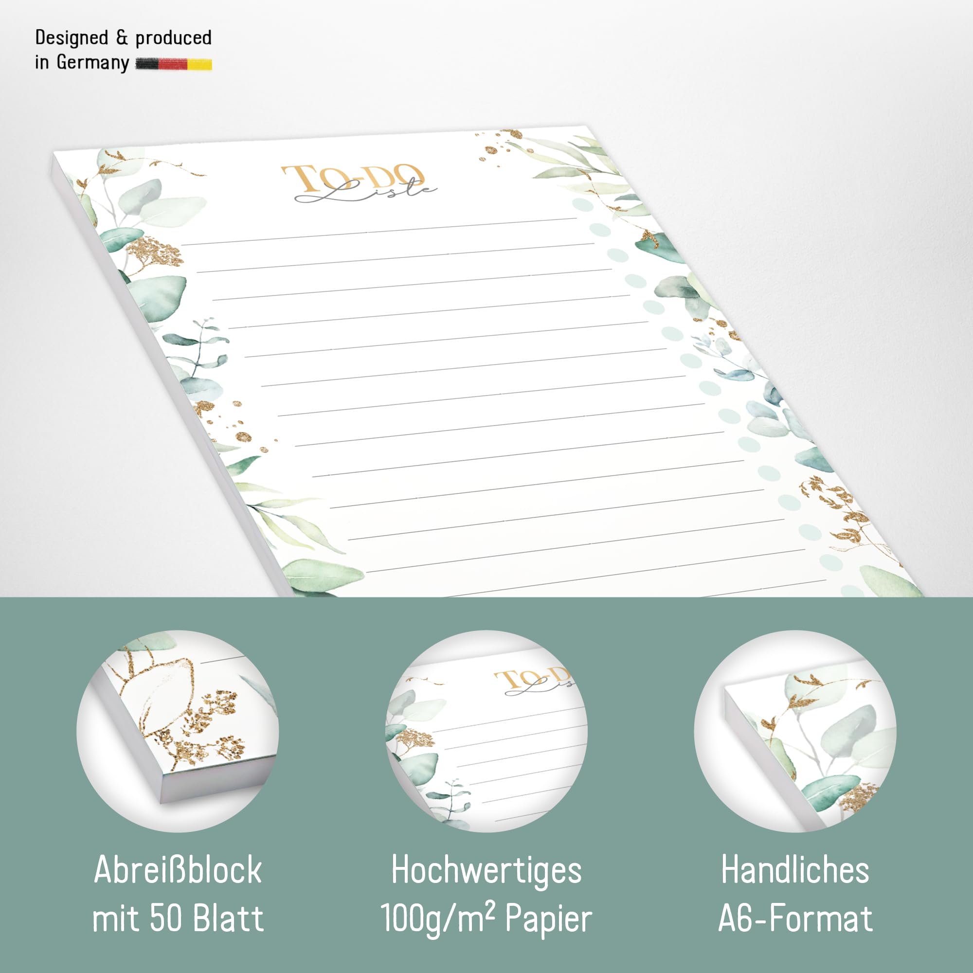 Paper&You® 2X to-do List pad A6 "Gold Leaf" with 50 Tear-Off Sheets, Notepad, Daily Planner, Organizer - Image 2
