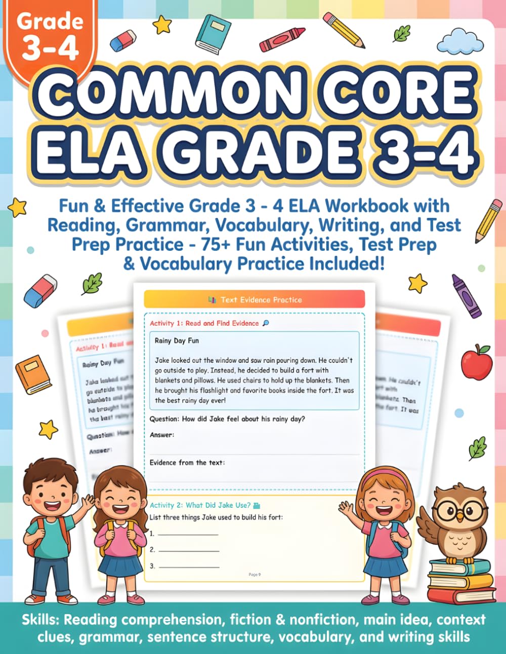 Common Core ELA Grade 3-4: 3rd & 4th Grade Reading Comprehension Workbook and Language Arts Practice with Fiction and Nonfiction Passages, Grammar, ... Prep (Common Core ELA Workbooks by Grade)