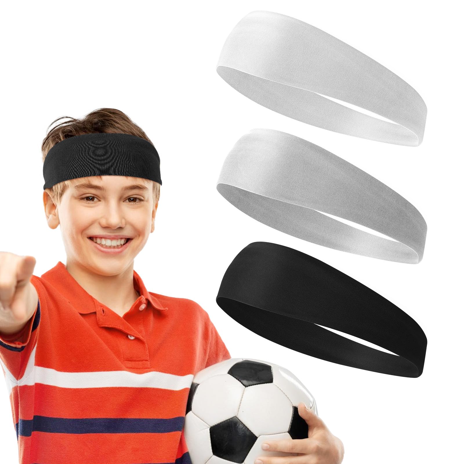 3 Pcs Kids Sports Headbands Boys Girls Athletic Elastic Sweatbands Children Soft Moisture Wicking Hairband Absorbing Sweat Band for Football Basketball Running Tennis