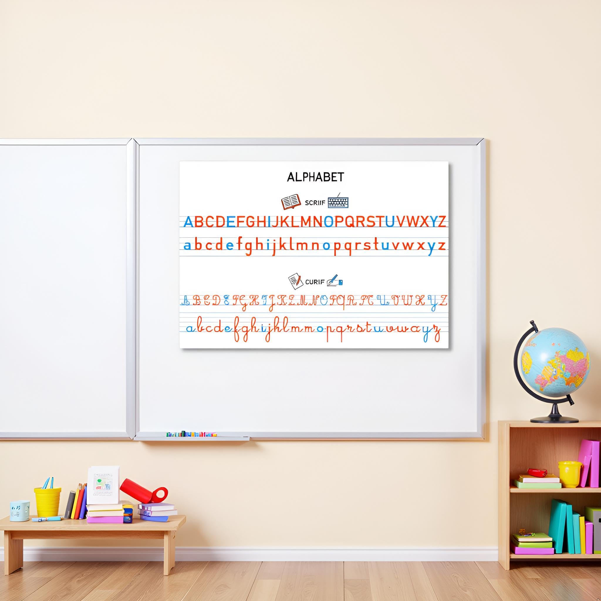 Affiches Pédagogiques A3 Alphabet et Nombres 1-60 42x30 cm Écriture Capitale Script Cursive Apprentissage Lecture Mathématiques