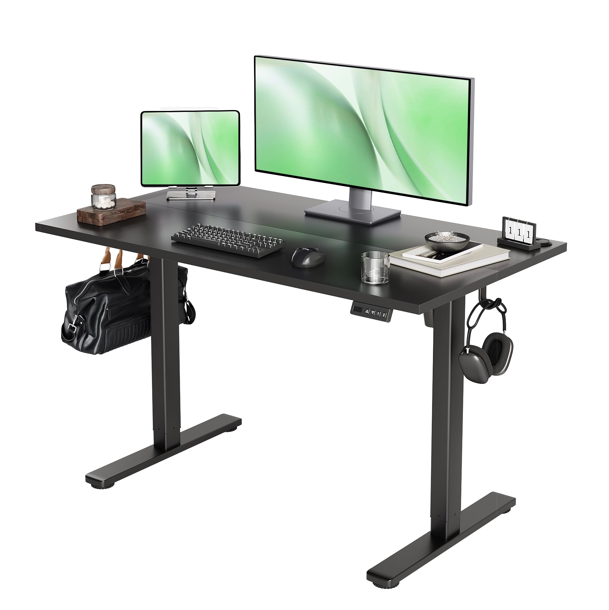 Seang Standing Desk with Adjustable Height, 48x24 Inch Electric Stand Up Desk for Home Office, Studio, Computer Workstation, Black Top