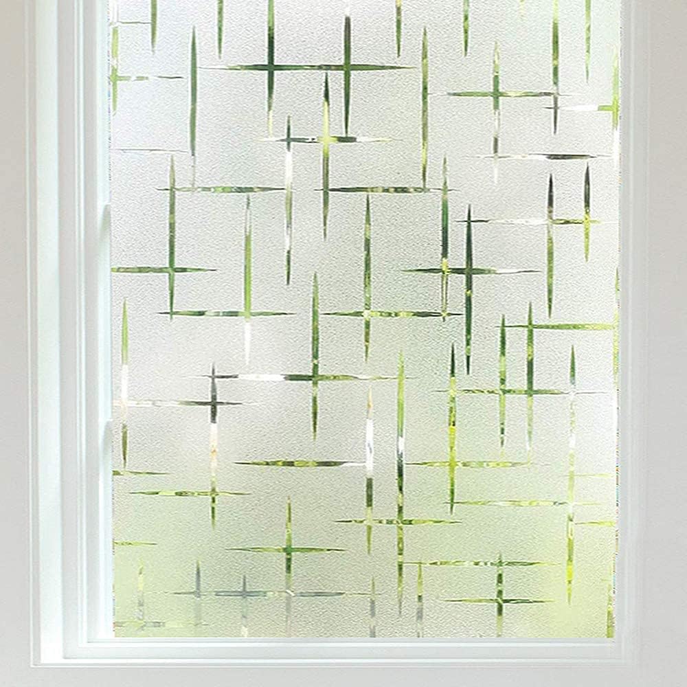Finnez Película esmerilada no adhesiva para ventana, película de privacidad para ventanas de vidrio, autoestática, decorativa, se adhiere a la ventana para el hogar, oficina, protección UV, patrón