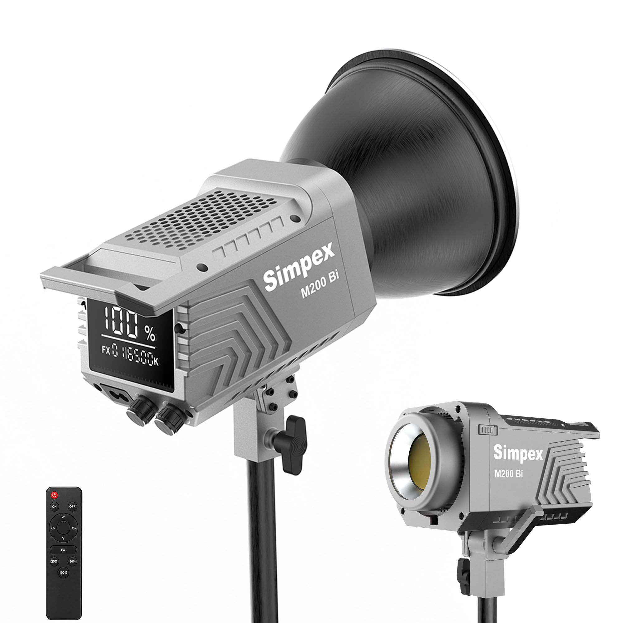 Simpex M-200Bi, 200W Dual Color Continuous LED Light with 18CM Reflector & Infrared Remote, AC Power, 2700K-6500K Color Temperature Control, Huge Display,CRI-95 Plus, Ideal for Video Shooting(Black) discount deal