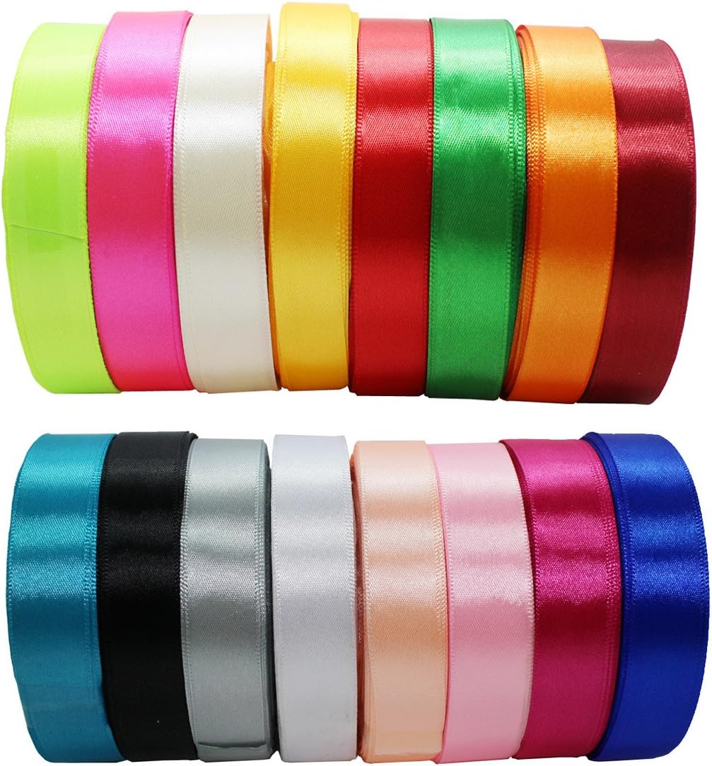 JESEP 16 Rolls 400 Yards Double Face Solid Satin Fabric Ribbon Multi-Color Packing for Gift Package Wrapping Hair Bow Clips Accessories, Crafting, Sewing, Wedding, Decorator, etc (1" 20MM)