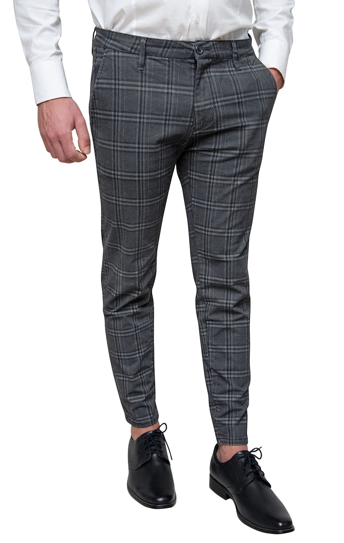 Pantaloni Uomo Capri Tessuto Quadri Eleganti Casual Principe di Galles