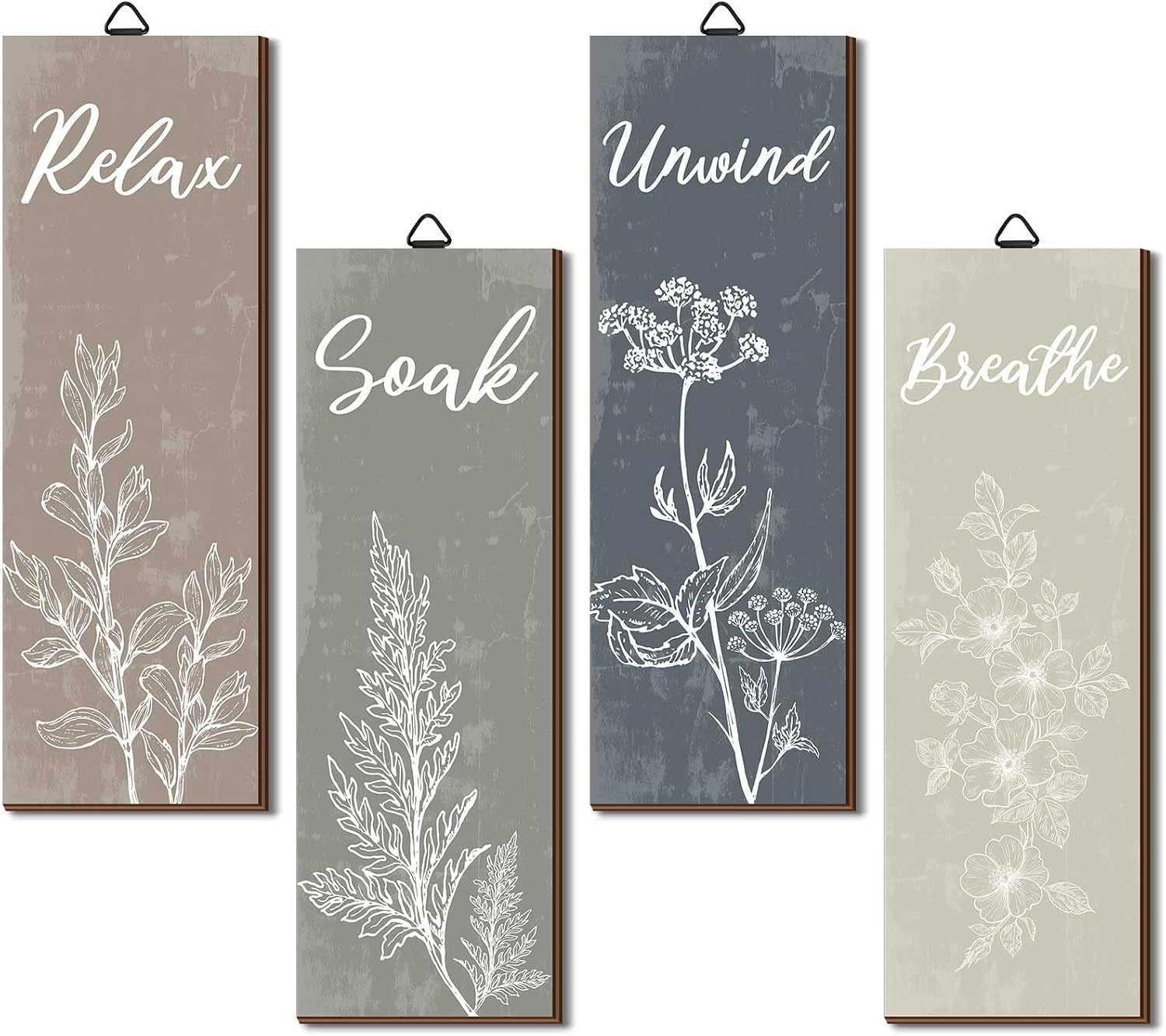 Ripeng 4 Pcs Boho Bathroom Decor Botanical Wall Art Relax Soak Unwind Breathe Sign Rustic Vintage Farmhouse Minimalist Wooden Signs for Home Restroom Decorations 11.8 x 4 Inch