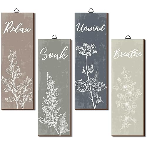 Ripeng 4 Pcs Boho Bathroom Decor Botanical Wall Art Relax