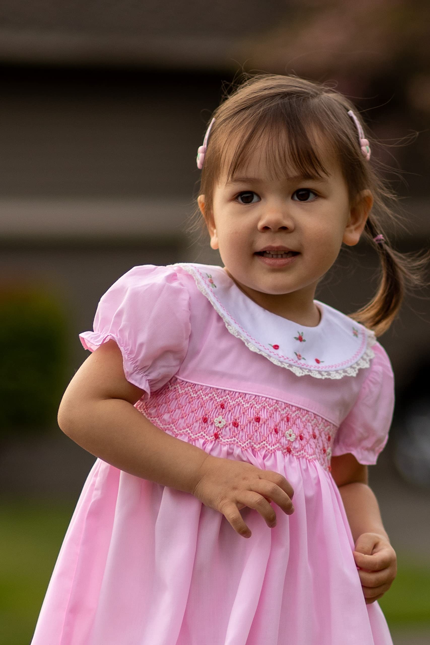 Baby Girls' Dress Pink Hand Smocked Princess Dress Babydoll Dress Size 12 Months - 10 Years (Pink, 5 Years)