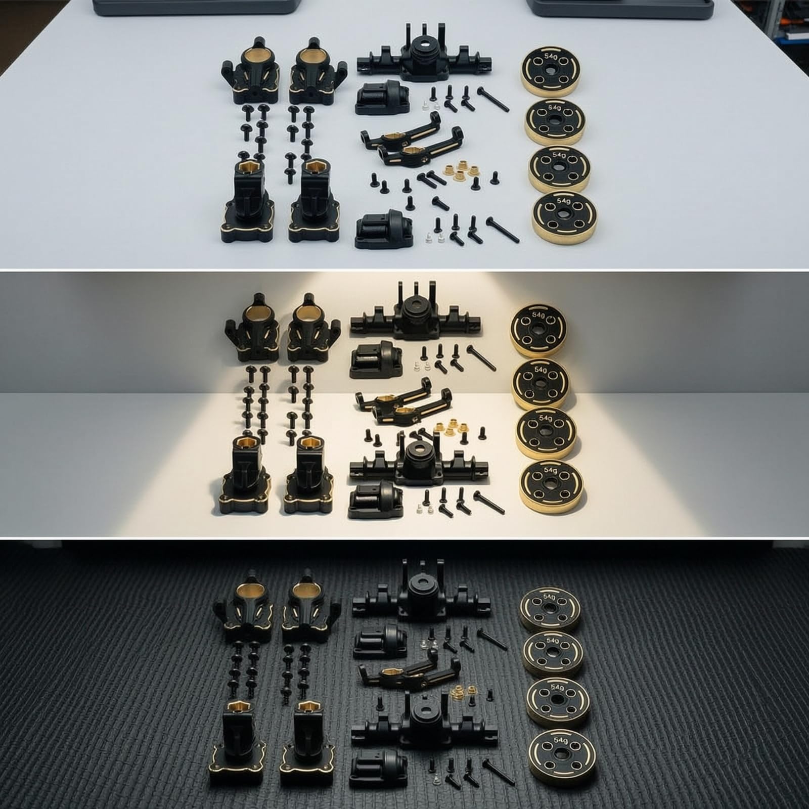 Baoblaze Kit de Actualización Metálica para Coche RC H18P Carcasa de Eje Delantera y Trasera Juntas Manguetas en C Tornillos Incluidos Latón y Aluminio, Negro