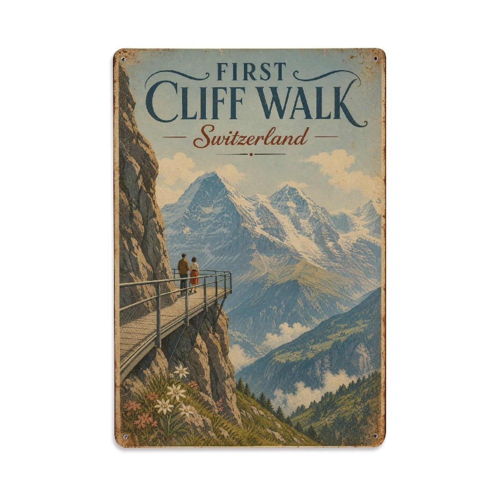 Gead 8X12inch Style Vintage Travel First Switzerland Cliff Metal Tin Sign