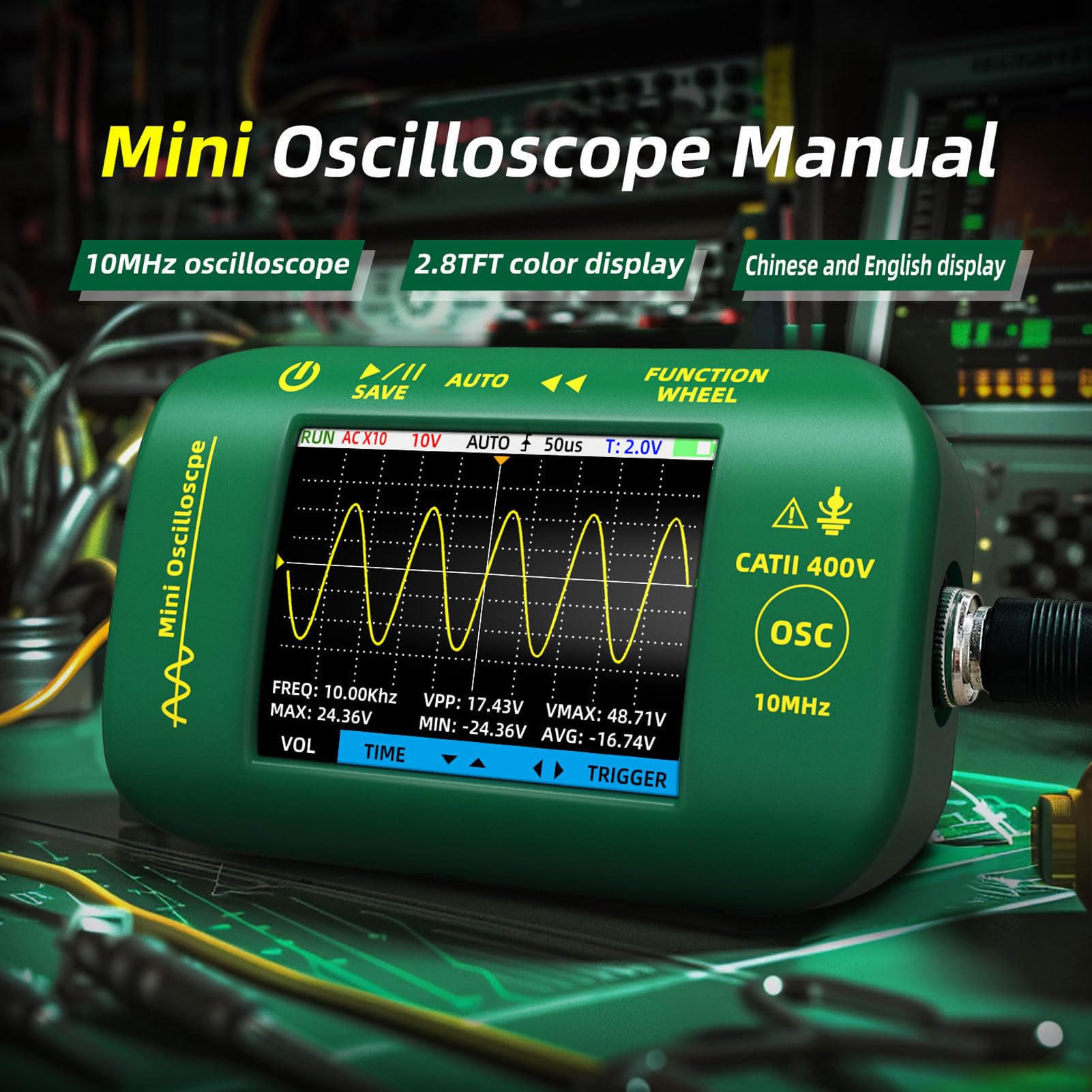 2.8 Inch Handheld Digital Oscilloscope LCD Display Precise Measurements for Analysis, Portable Oscilloscope