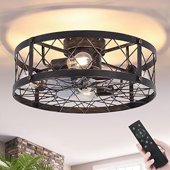 DWVO 18" Crystal Caged Ceiling Fans with Lights Enclosed Modern Ceiling Fan with Remote Control Reversible Industrial Fandelier Chandelier 3 Speeds,3 Color Temperatures for Bedroom, Indoor (Black)
