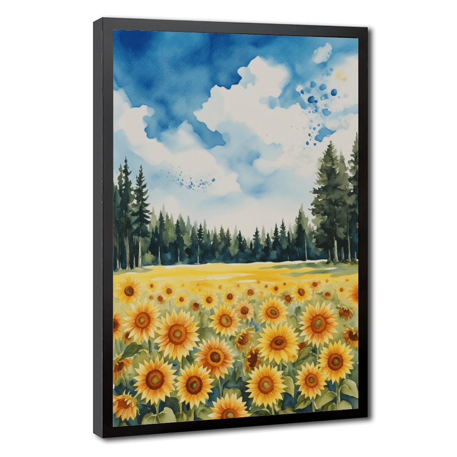 Mnyuein Póster de paisaje de verano de flores silvestres vibrantes, lienzo para decoración de pared, pinturas para sala de estar, dormitorio, marco negro, 30,5 cm de largo x 45,7 cm de ancho