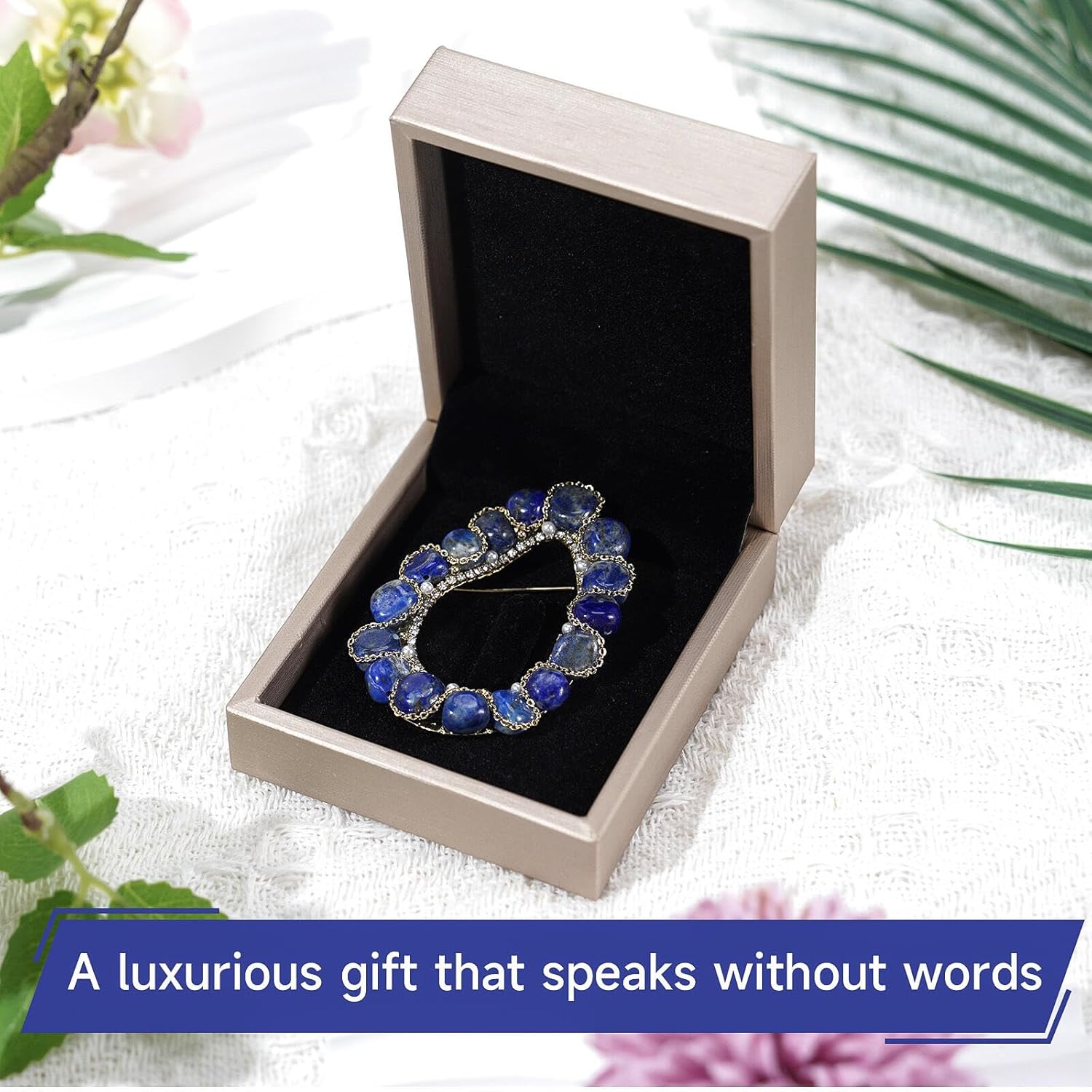 Oooh Free Brooch for Women Turquoise Lapis Lazuli Natural Stone Lapel Pin for Men Luxury Jewelry​​ Fashion​​ Accessory ​​Holiday Gift​​