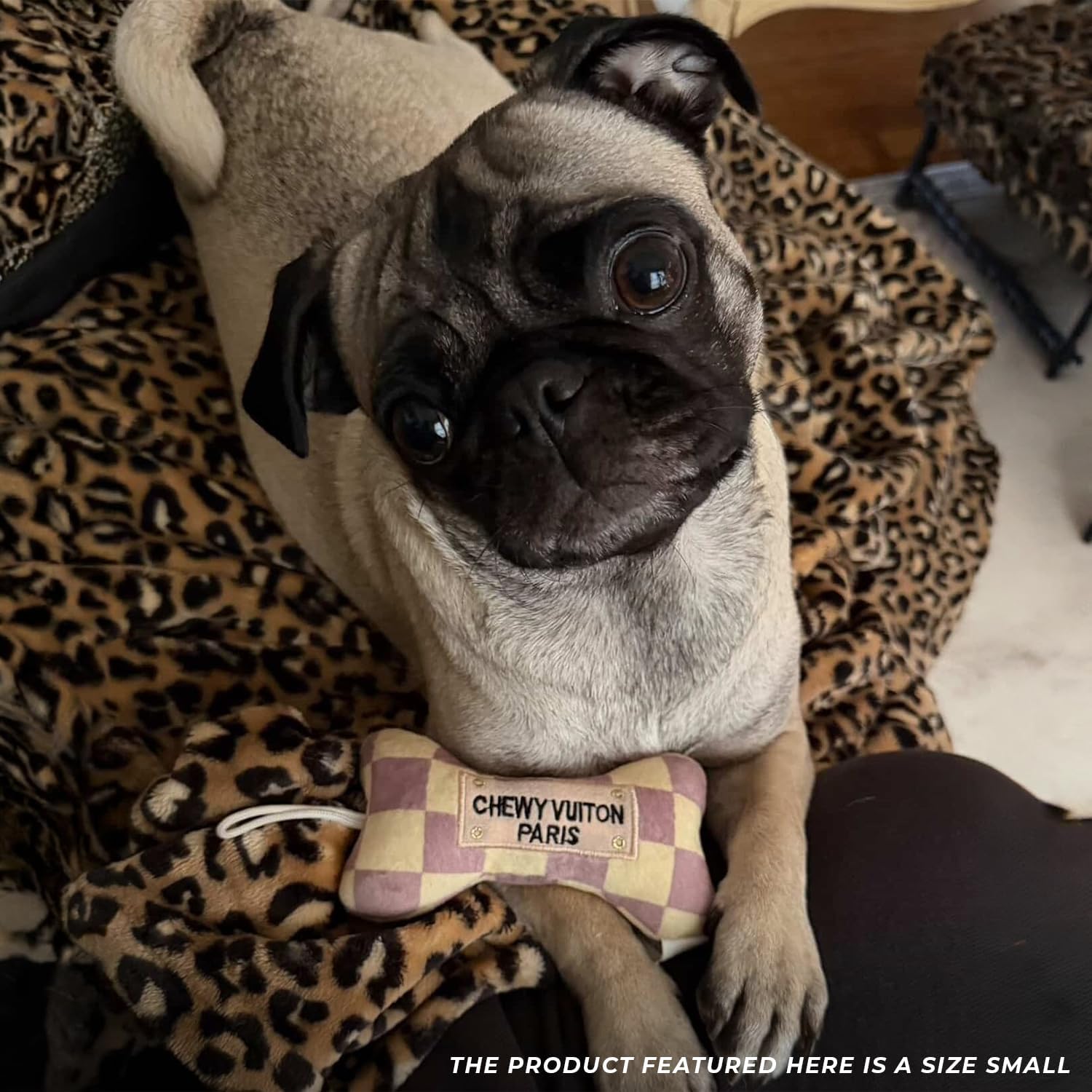 Haute Diggity Dog Chewy Vuiton Bone Plush Dog Toy, Tan Checker, Small | Designer Parody Toy, Hidden Squeaker, Soft Plush Stuffed Dog Toys, Small Dog Breeds, Indoor/Outdoor Play, Machine-Washable
