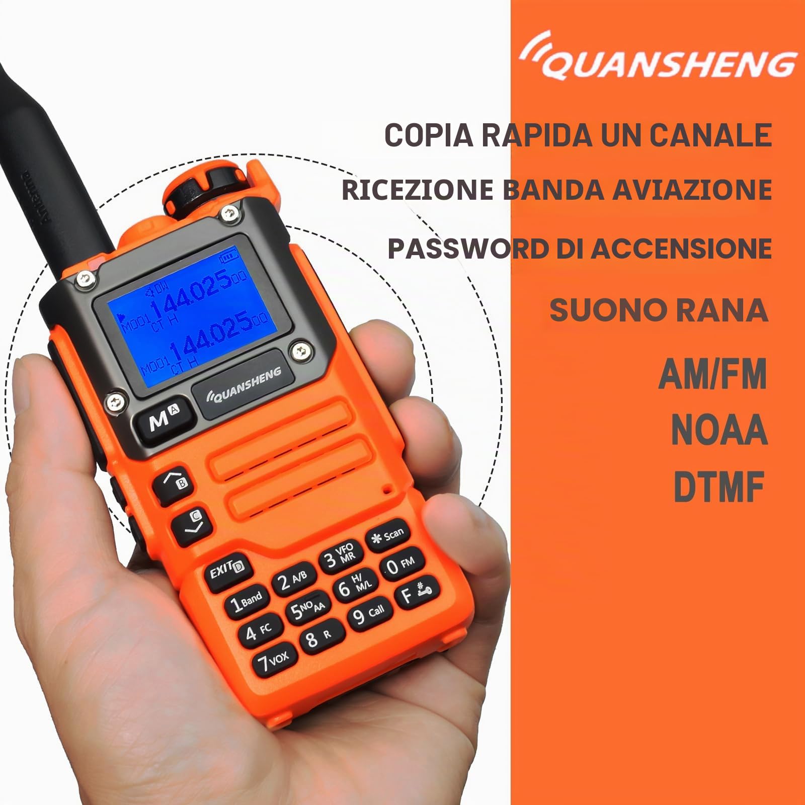 HYS Quansheng UV-K5(8) 5W Dual Band Walkie Talkie, UV-K6 (arancione) Radio a batterie ricaricabili, Radio ricetrasmittente VHF UHF (cuffia leggera, tappo per le orecchie)