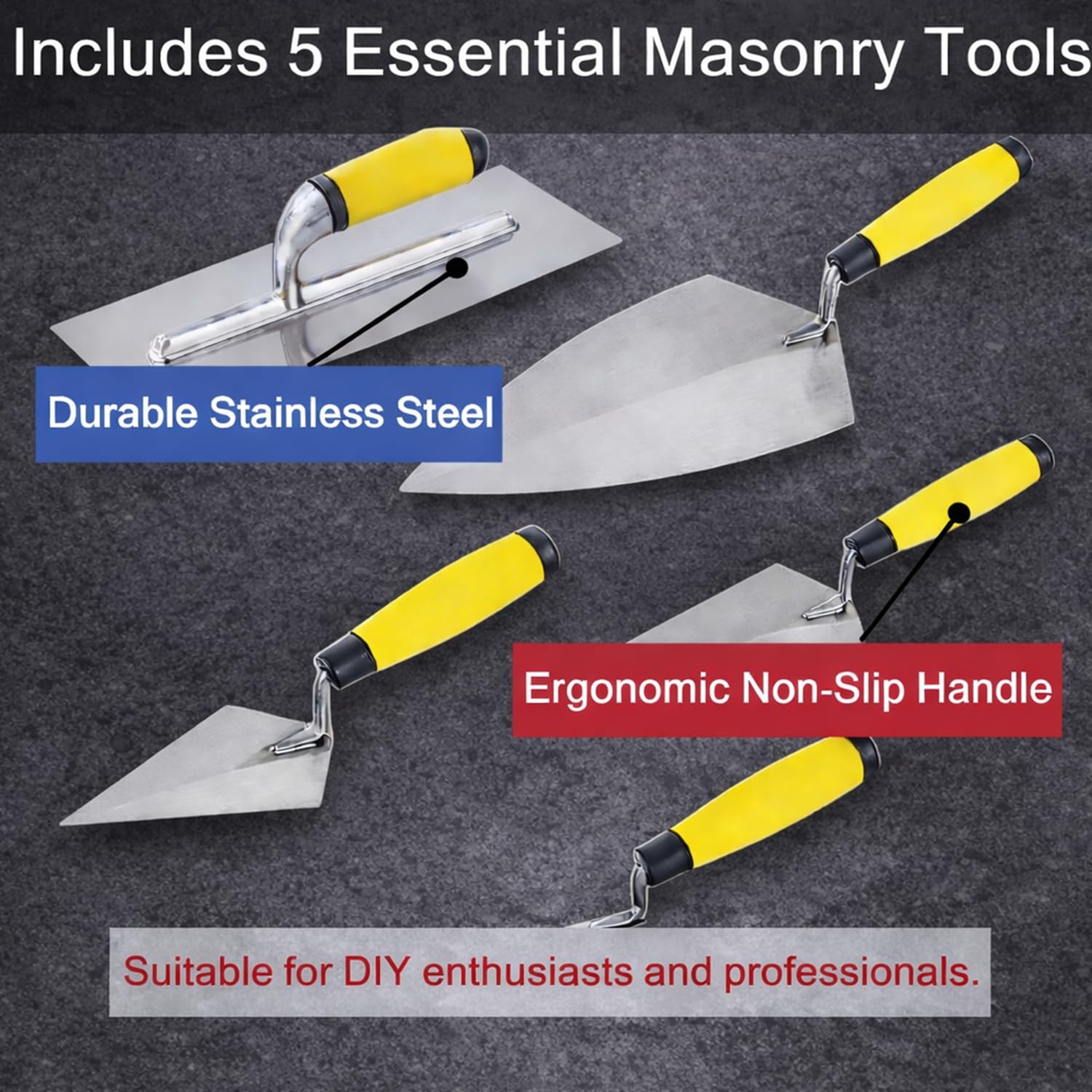 5-Piece Masonry Tool Set, Carbon Steel Bricklaying Tools — Amazon image 5