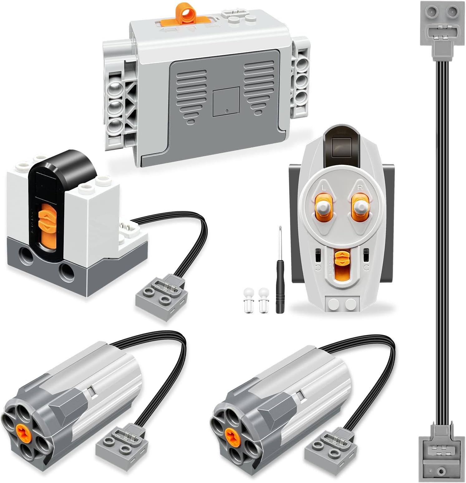 6-in-1 Motor Kit, DIY Motorized Building Set, Power Function Motor Set with M-Motors, Remote Control, Receiver, Battery Box, Extension Wire