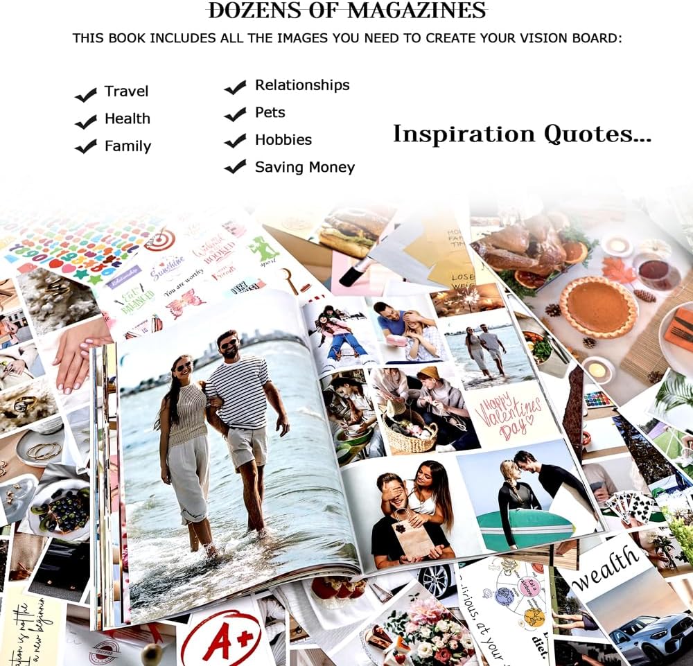 Diuhofart Vision Board Clip Art Book, Vision Board Kit, 1400+ Pieces Extensive Collection of Magazines Pictures, Quotes, Positive Affirmations, Letters Stickers to Create Dream Boards for Women & Men