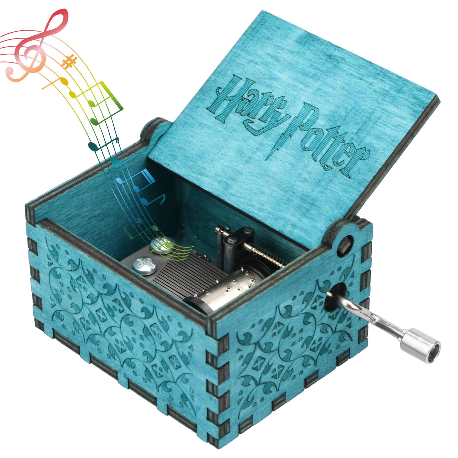 Harry Potter Classic Mini Wooden Music Box,Wood Hand Crank Engraved Vintage Wooden Music Box Gifts for Children (Harry Potter-B)