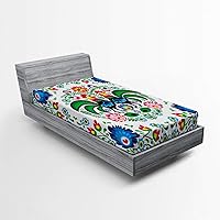 Vista 24 de Ambesonne Sábana bajera tropical, hojas de palmera diversificadas con filodendro de hojas divididas, funda de cama con bolsillo profundo elástico