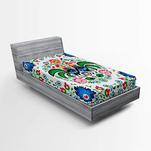 Miniatura 24 de Ambesonne Sábana bajera tropical, hojas de palmera diversificadas con filodendro de hojas divididas, funda de cama con bolsillo profundo elástico