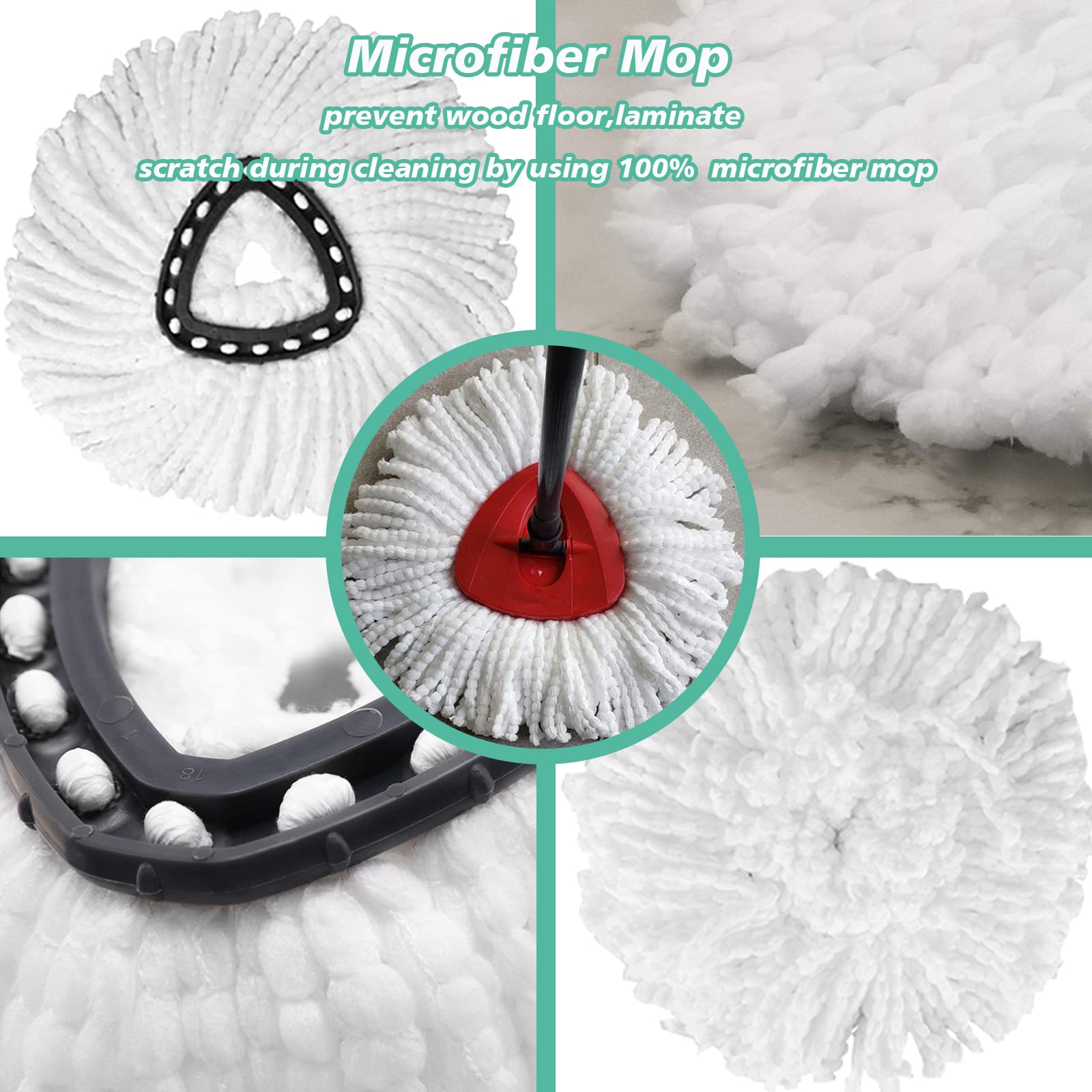 12 cabezales de repuesto para fregona giratoria, 100 % microfibra compatible con trapeador triangular giratorio, cabezal de repuesto para fregona giratoria de 360 grados para una fácil limpieza de la