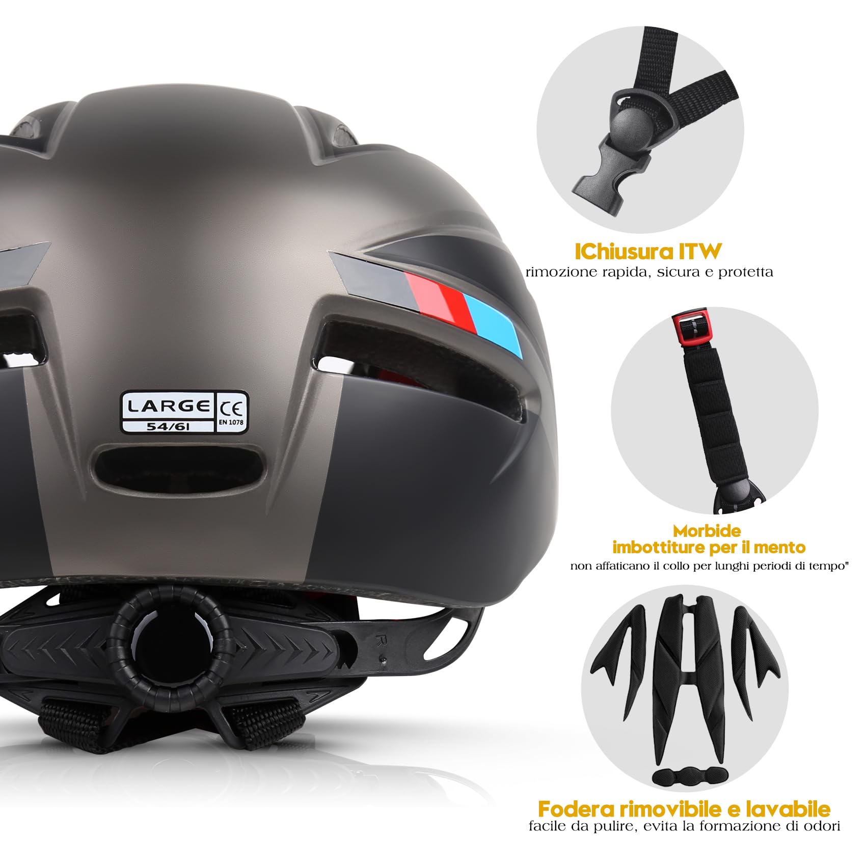 Casco Bici Visiera Magnetica Rimovibile Regolabile Ventilato Adulti