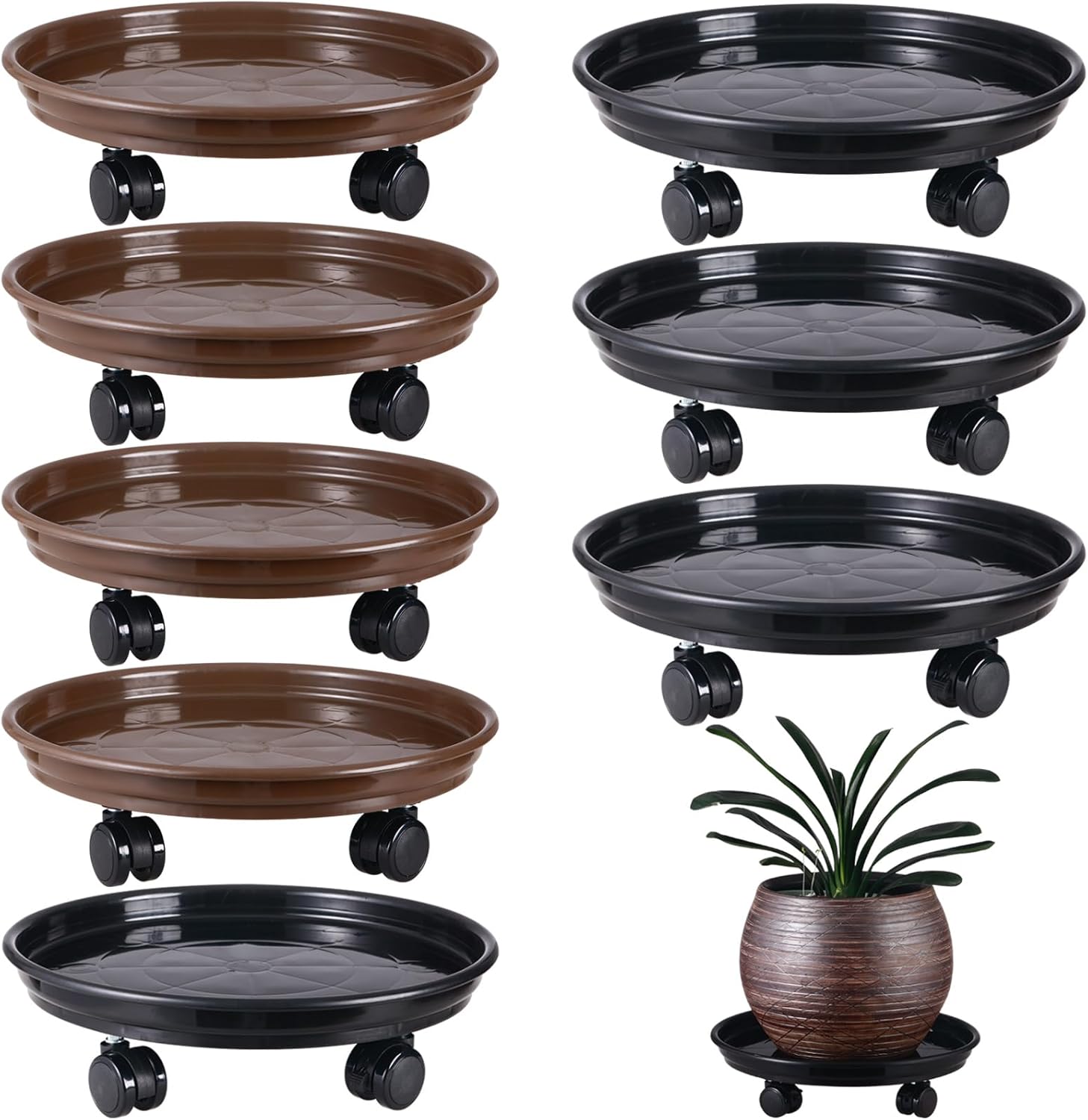 8 Packs Large Plant Caddy with PU Wheels 12" Rolling Plant
