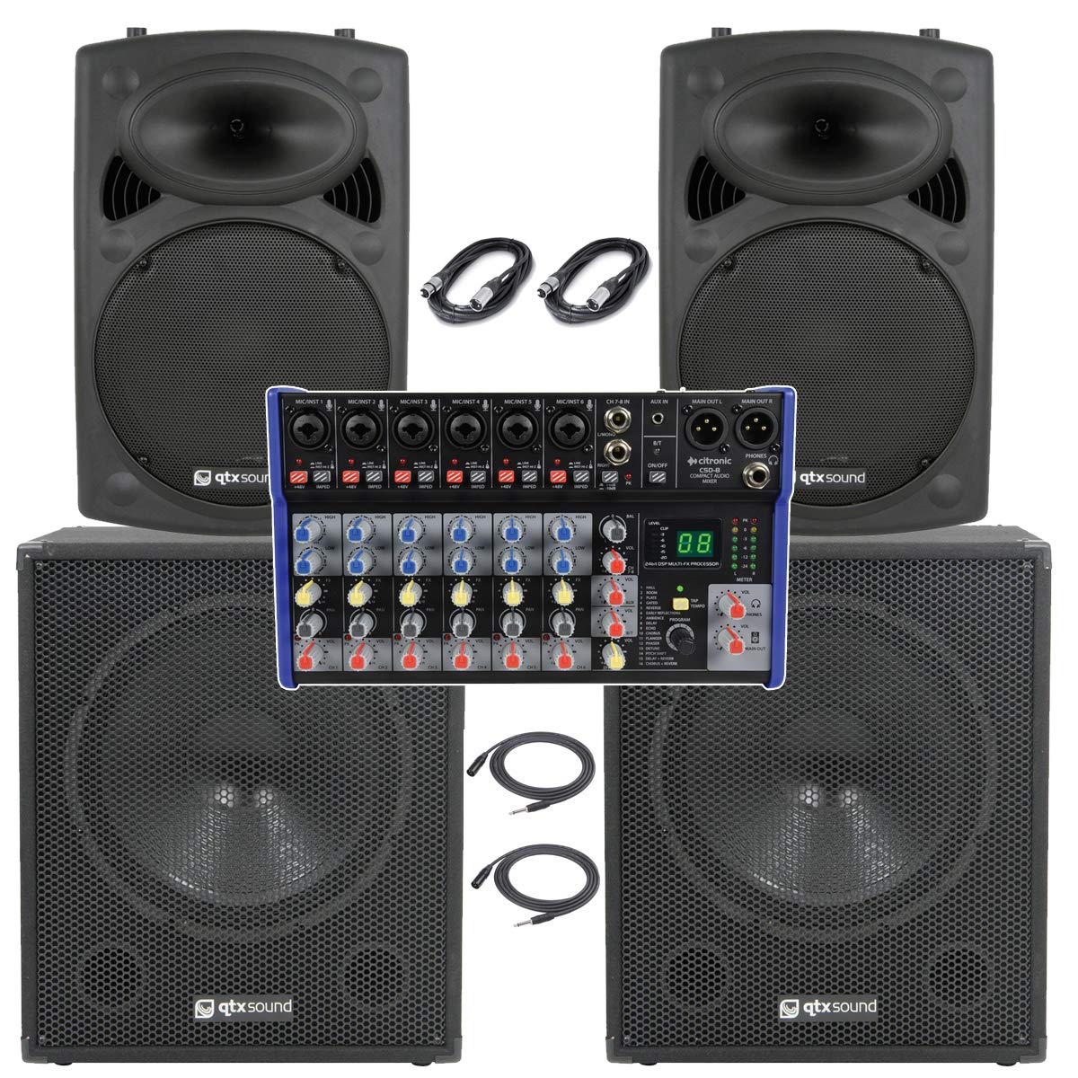 Sistema de sonido de Astounded, 2000 W, de 10 canales, activo, para banda en vivo, sistema PA con mezclador USB.