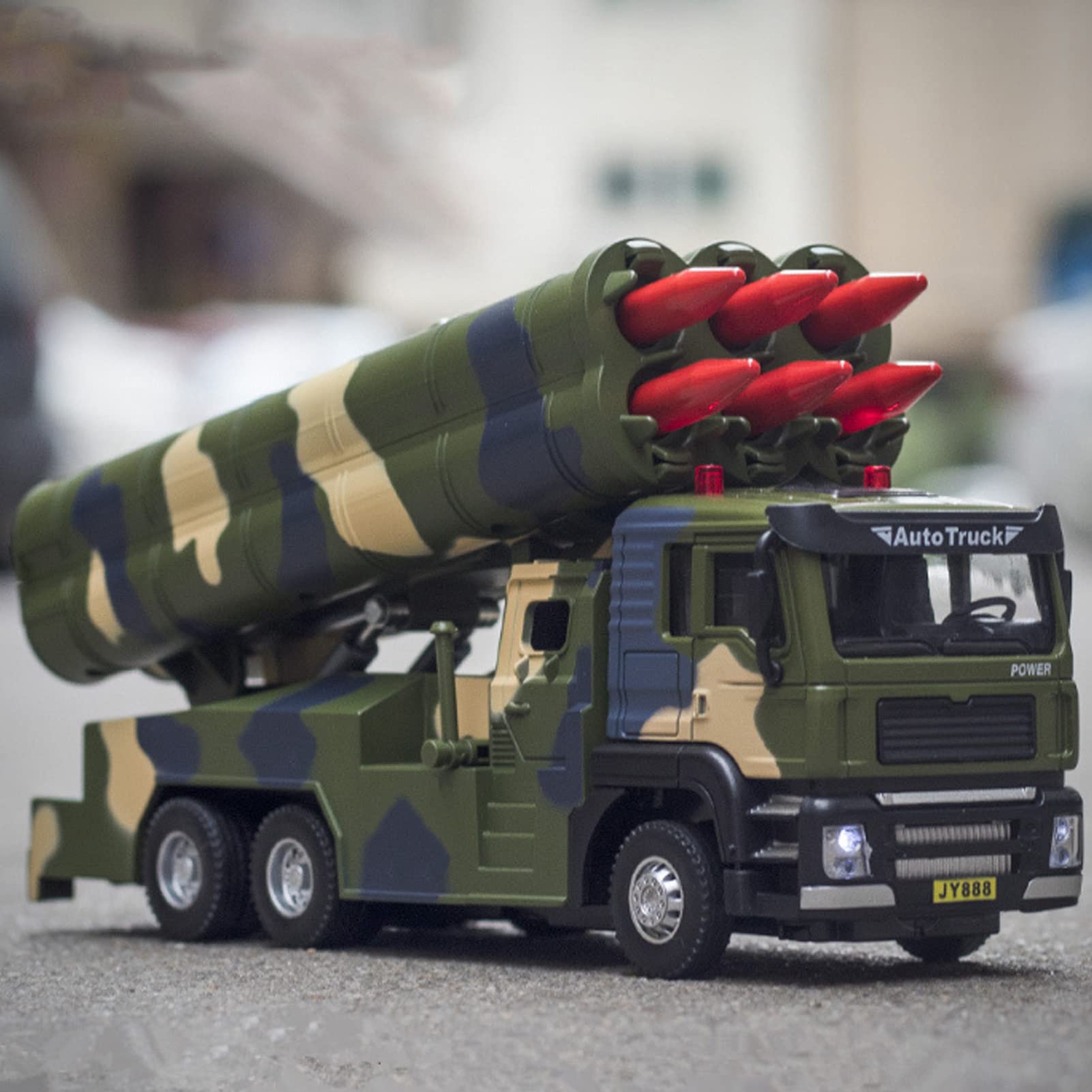 Dilwe Modello di Veicolo Militare a Razzo 1/50, Lancio di Razzi Sollevabile, Alluminio Premium + ABS, Auto Giocattolo a Razzo a Trazione Posteriore con Suono e LED, di Decorazione