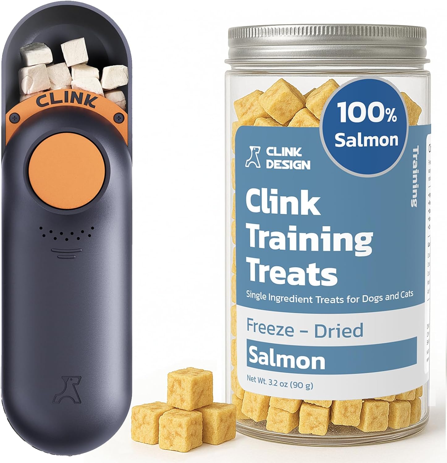 Clink Clicker Training Clicker with Freeze-Dried Salmon Training Treats – 2-in-1 Dog Clicker + Treats Bundle for Puppy Training & Positive Reinforcement