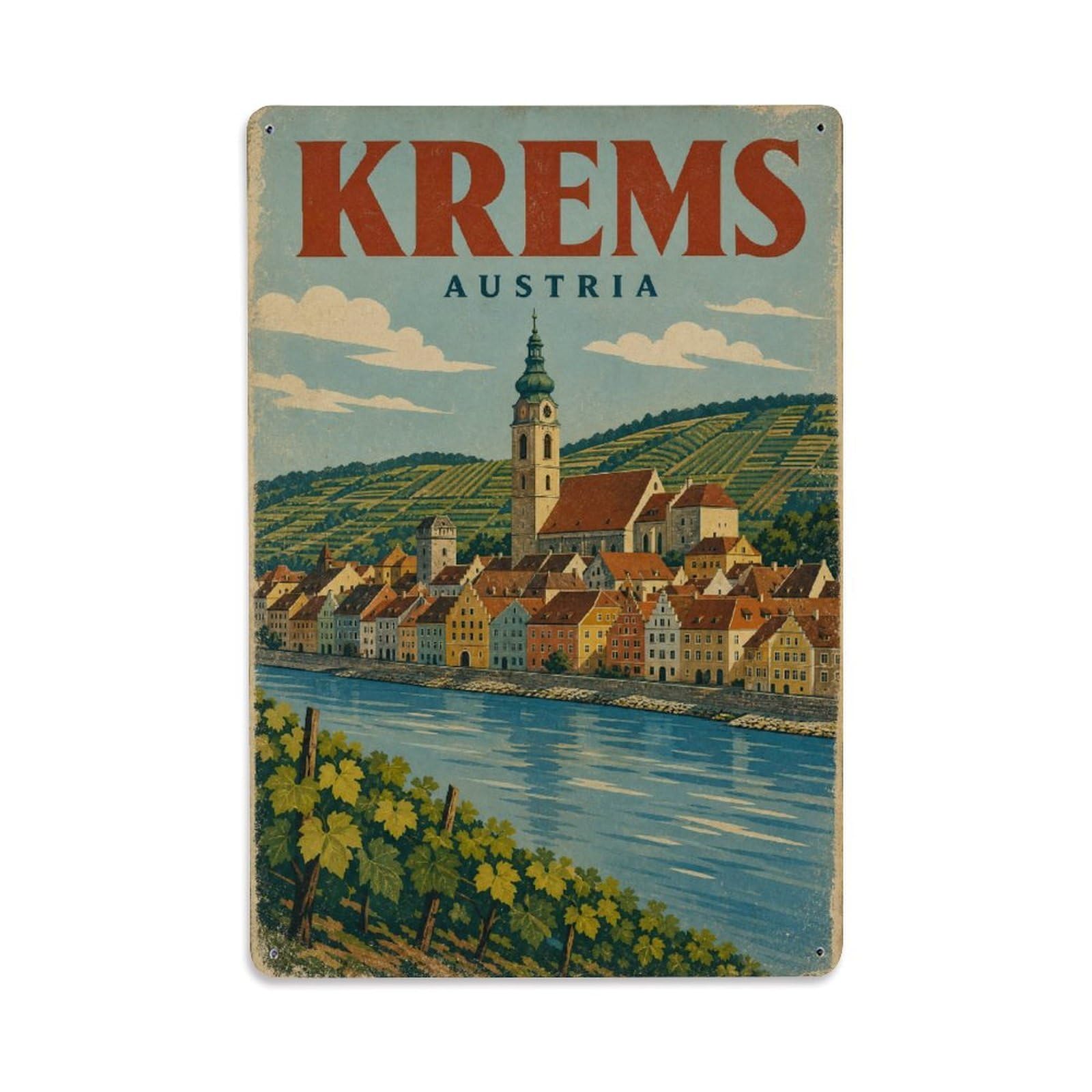 Travel Vintage Austria Krems Metal Tin Sign