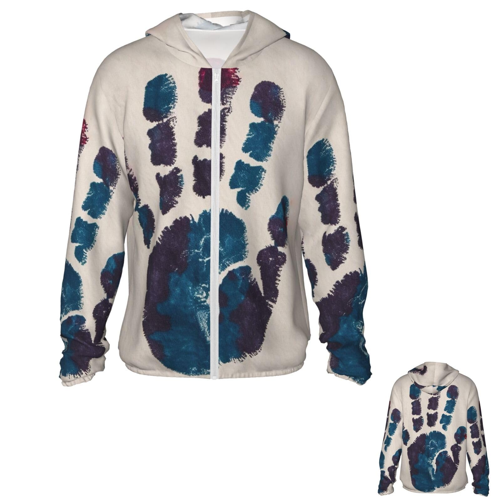 NONHAI Men's Sun Protection Jacket UPF 50+ Full Zipper Long Sleeve UV Hoodie Shirt Hand Print Women's Outdoor Jacket Black