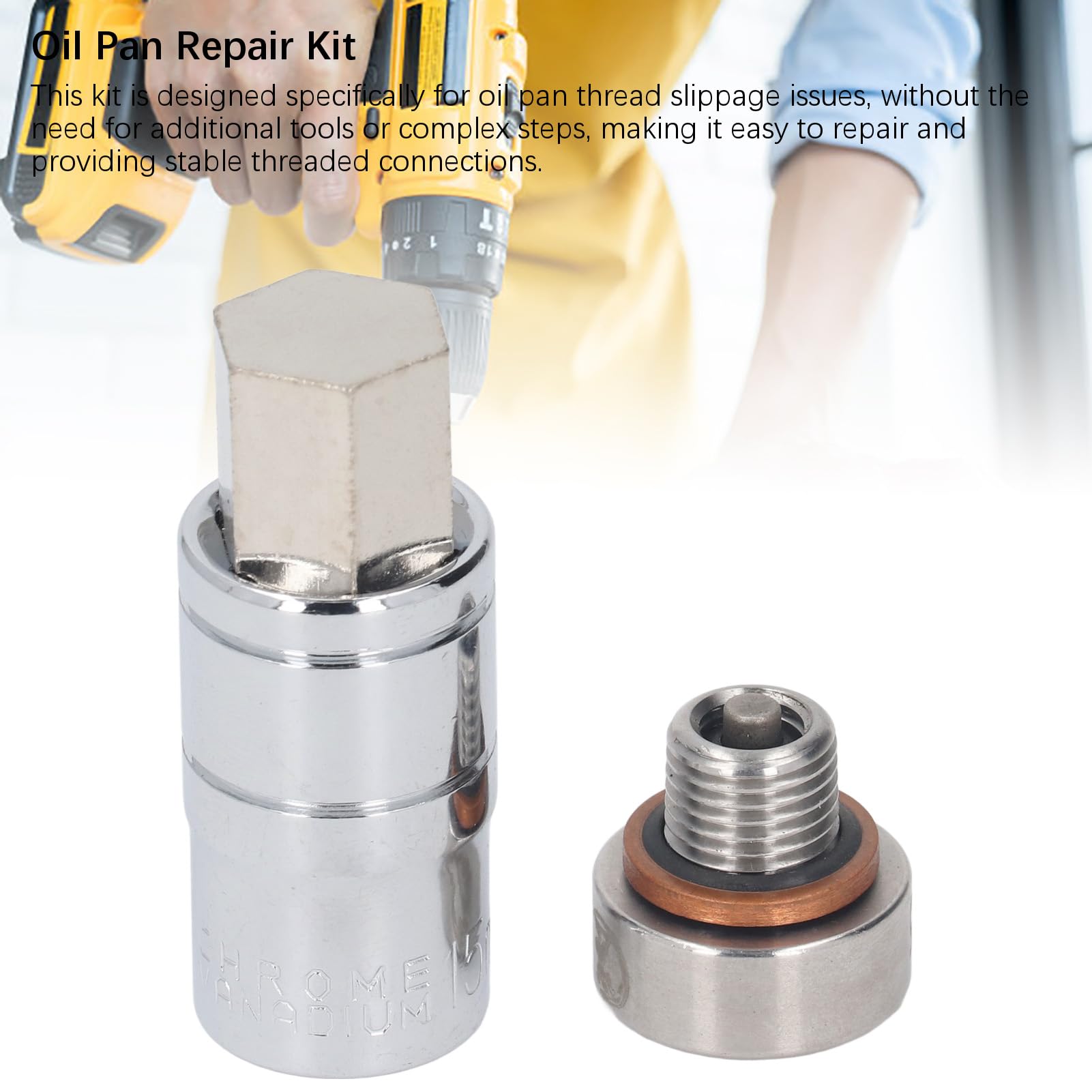 Aramox Kit di Riparazione Filettatura Coppa Olio Autofilettante, Tappo di Scarico Piggyback Oversize Kit di Riparazione Filettatura Coppa Olio Autofilettante in Acciaio (M12.1-1.5x15mm