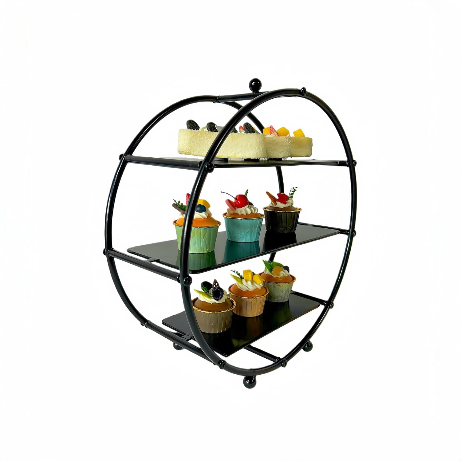 Metal Tiered Cupcake Stand 3 Tier Dessert Stand Cupcake Holder, Metal Display Serving Tray for Wedding, Birthday, Baby Shower, Tea Party Decoration(Black)