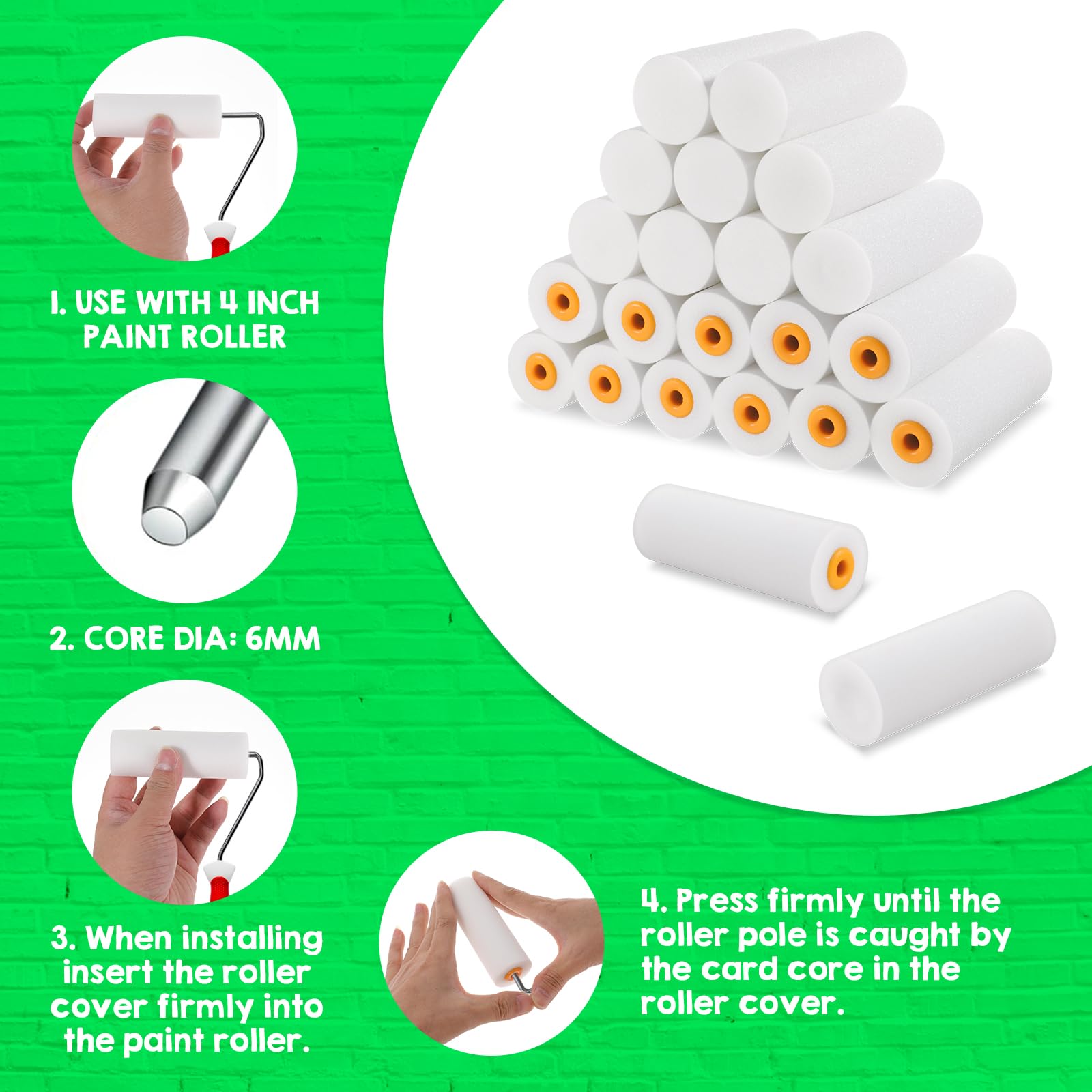 100 mini rulli in schiuma ad alta densità, 100 pezzi, 10,2 cm, mini rulli di vernice, per pareti, porta finiture lisce e superfici piane
