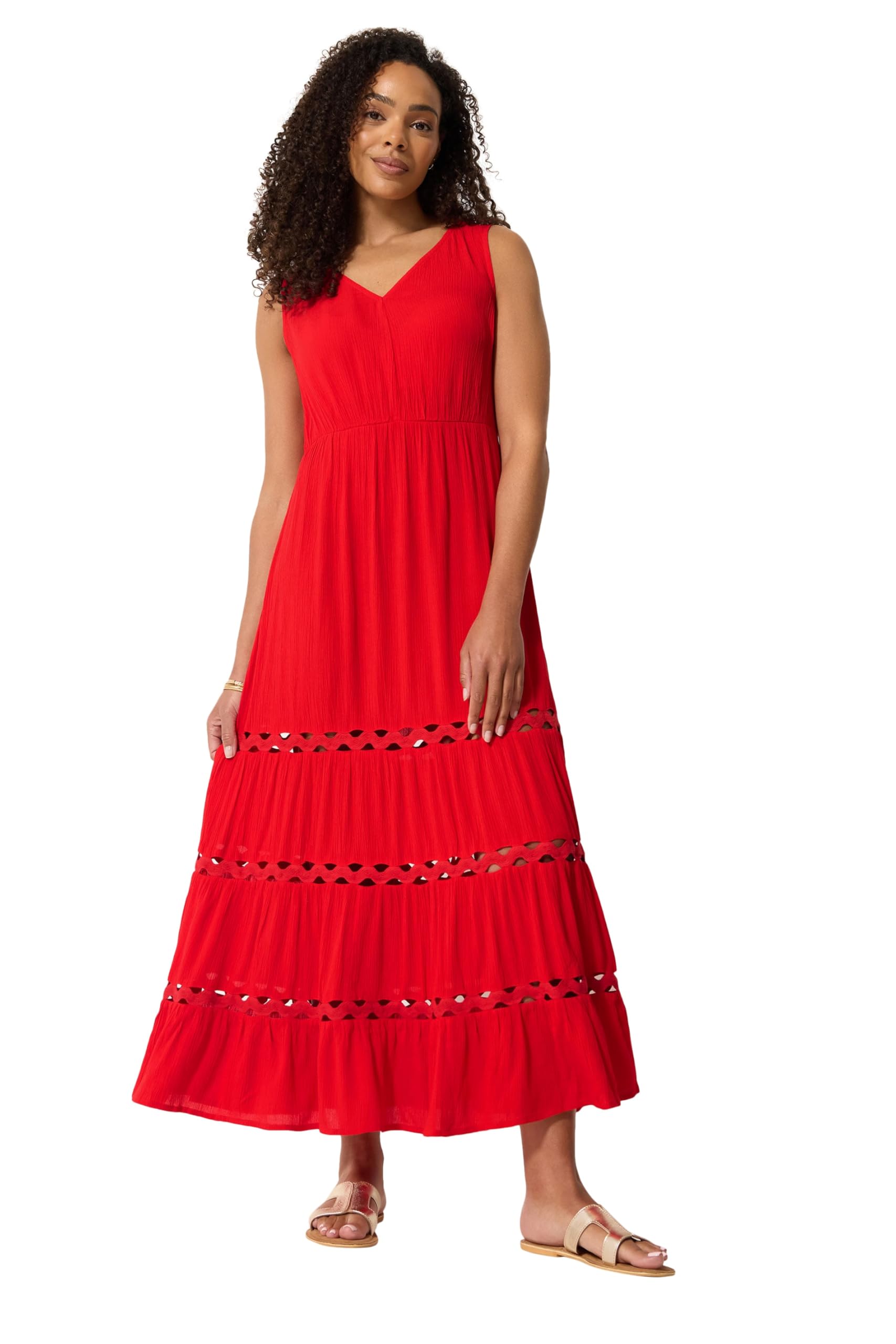 M&Co Women's Red Sleeveless Tie Maxi Dress In | : Size 12