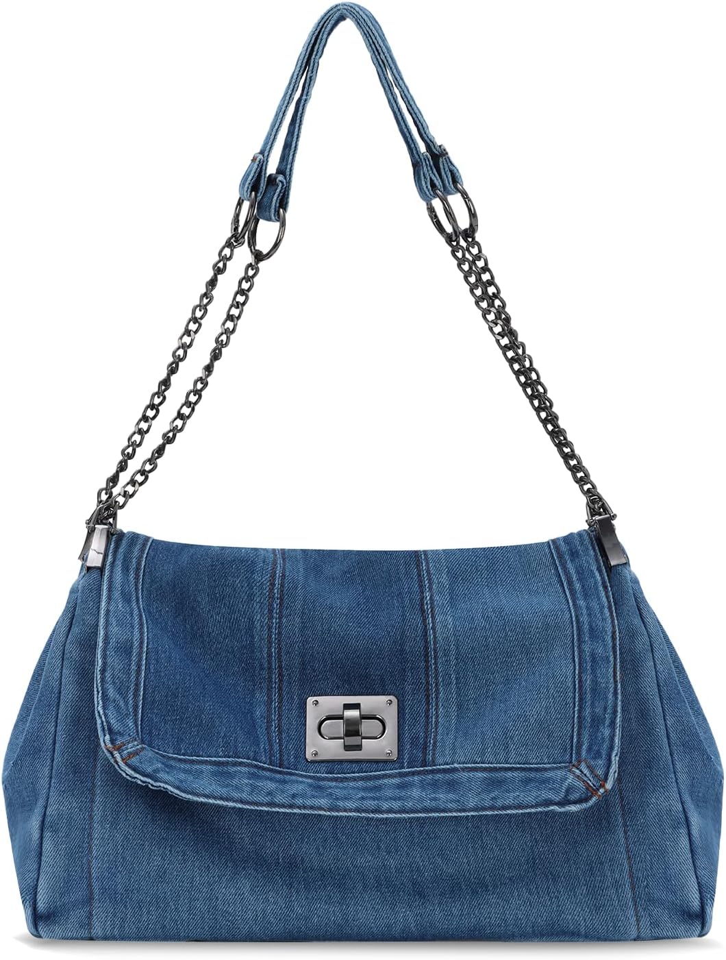 Emprier Denim Shoulder Bags for Women Retro Hobo Purse With Adjustable Chain Fashion Tote Handbags