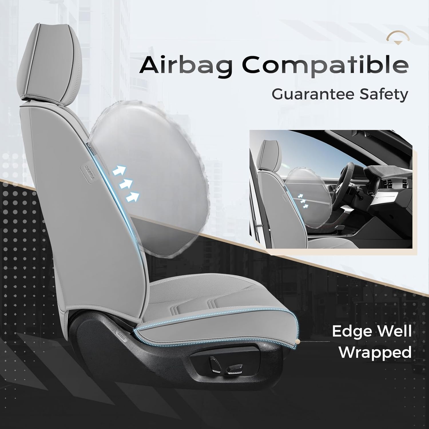 Coverado Car Seat Covers Front Seats, 2 Piece Car Seat Protector Waterproof Leather Seat Cushion Universal Fit for Truck Automotive Vehicles Gray