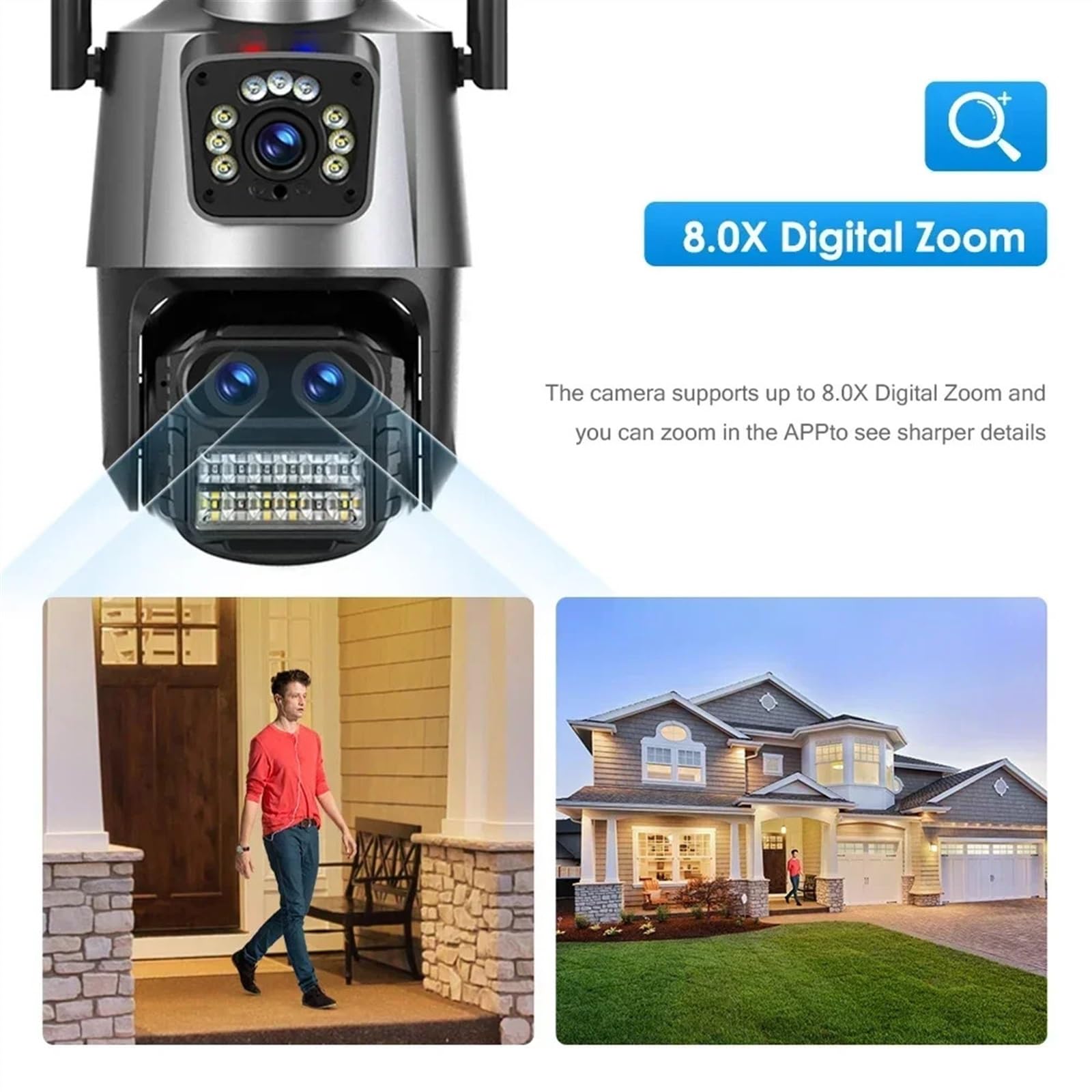 Kamera 9MP Z Trzema Obiektywami IP 8X Zoom Camera Nadzór Wideo Zewnętrzny Podwójny Ekran Kamera Bezpieczeństwa Automatyczne Śledzenie Nadzór Wideo(9MP Camera With 128G)
