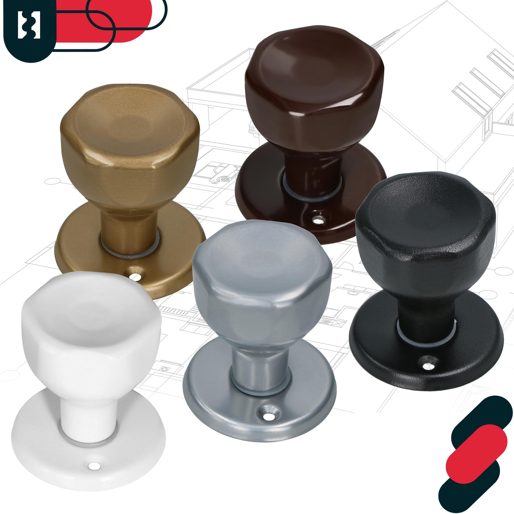 KOTARBAU® Gałka do drzwi obrotowa 5 kolorów okucie drzwiowe kulka do drzwi stal lakierowana gałka kulkowa gałka do drzwi gałka obrotowa drzwi drzwi uchwyt 1 szt. wytrzymały top (czarny)