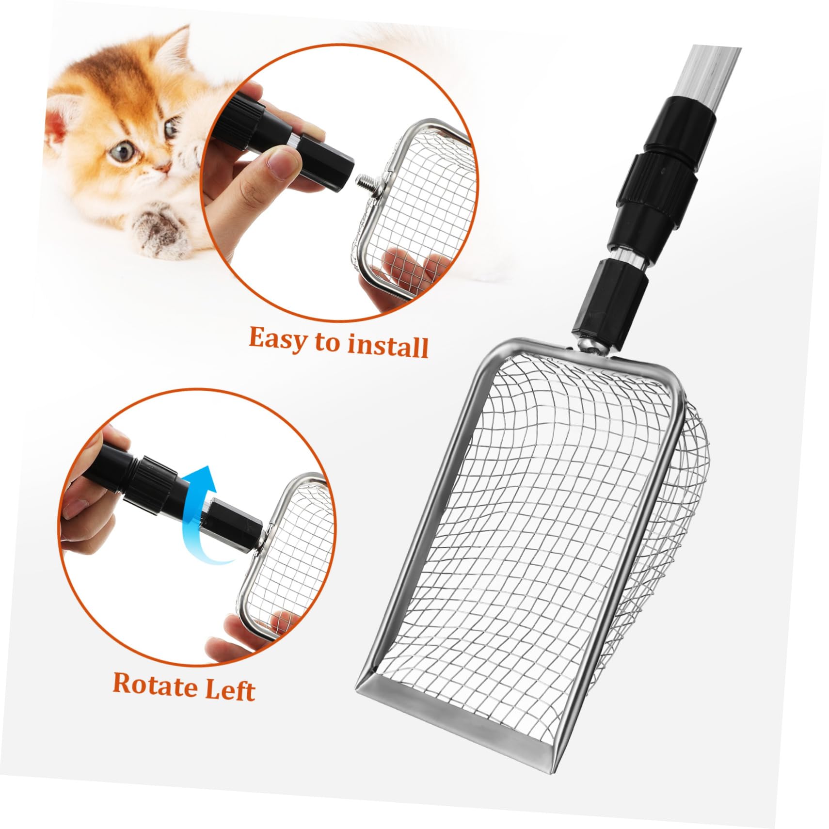 Abaodam 2 Pièces Pelle à Litière pour Chat Acier Inoxydable Design Poignée Ajustable Maillage Dense pour Nettoyage des Déjections