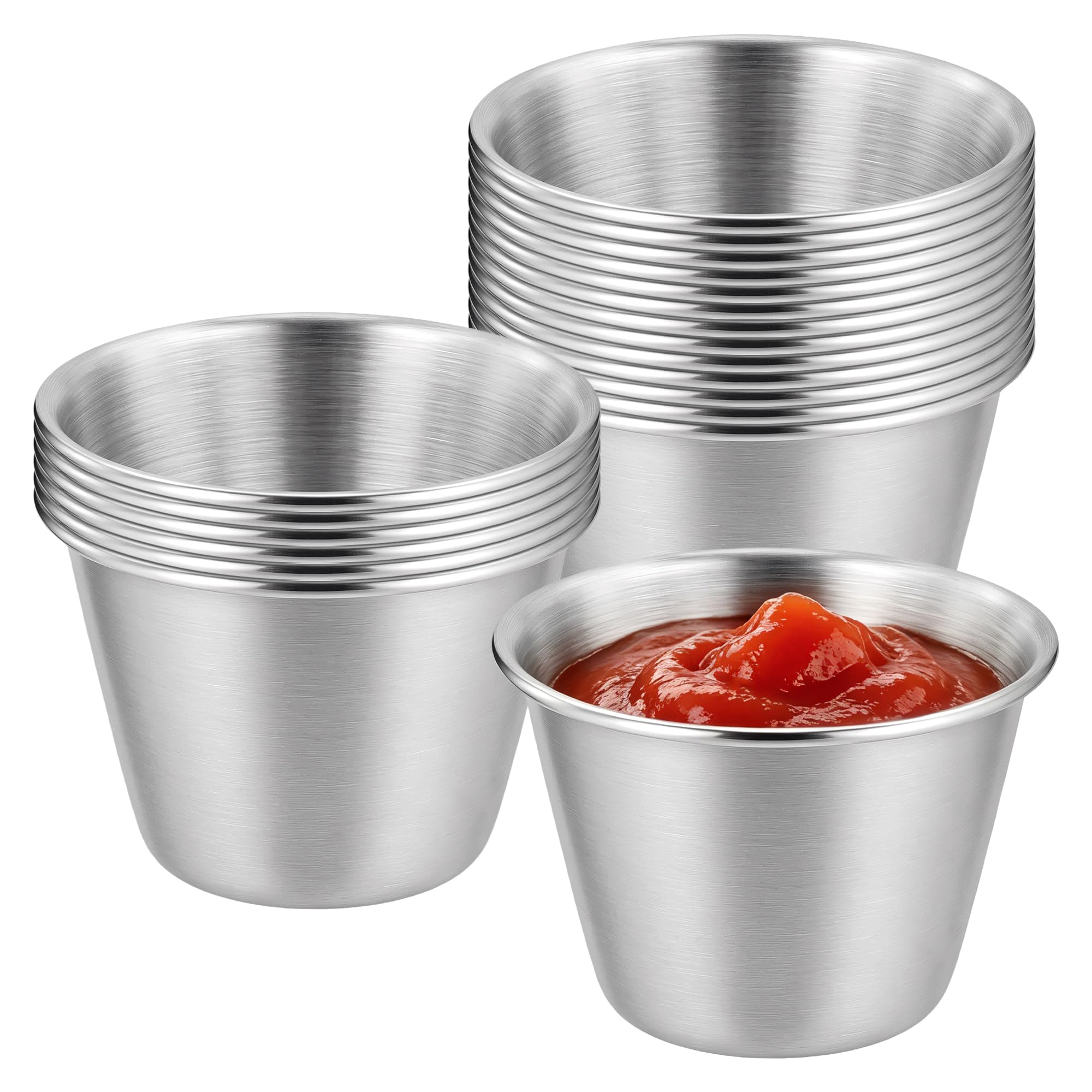 HONYUET Stainless Steel Condiment Sauce Cups, Small Dipping Cups, 70ml Metal Ramekins for Portion and Spices, 6x4.3 cm, 20 Pcs
